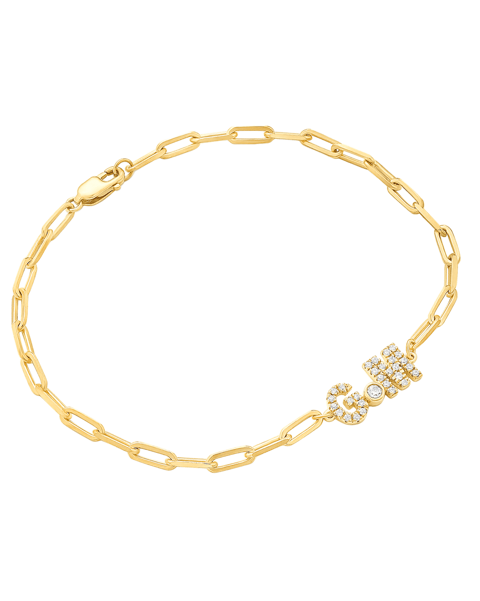 2 Paved Initials Diamond Bracelet - 14K Yellow Gold Bracelets magal-dev 6" 