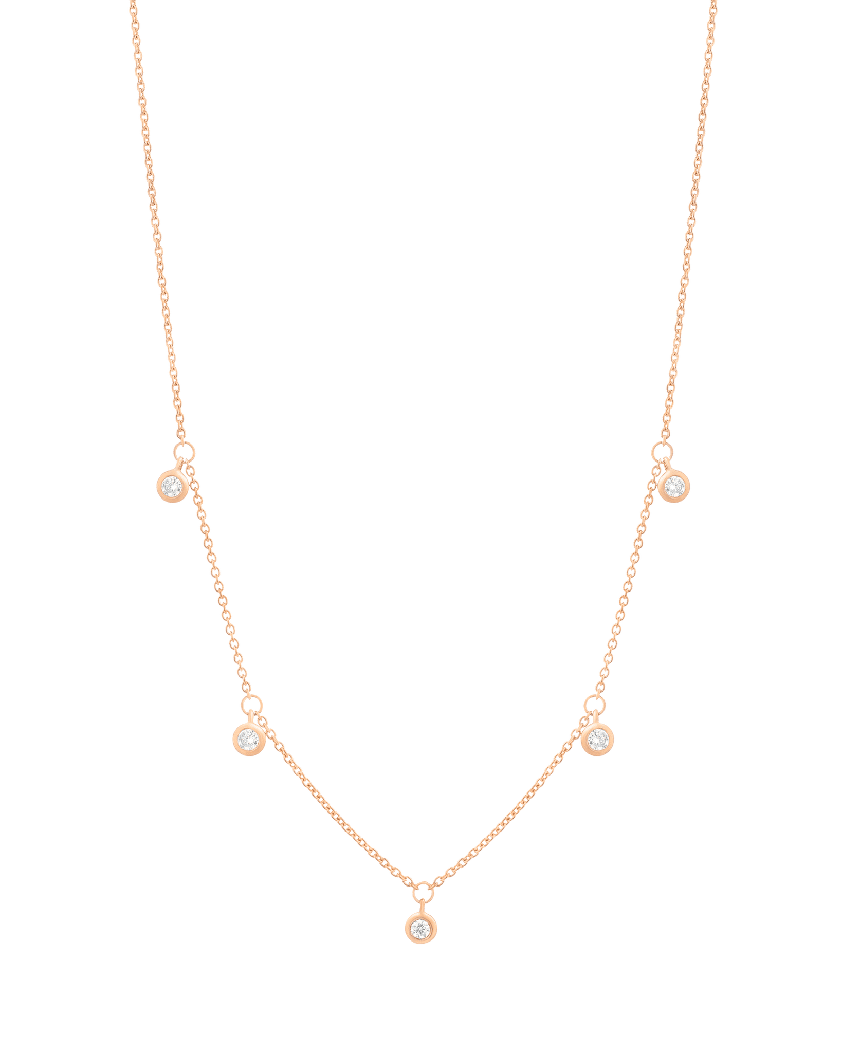 5 Diamonds Bezel Necklace - 14K Rose Gold Necklaces magal-dev 