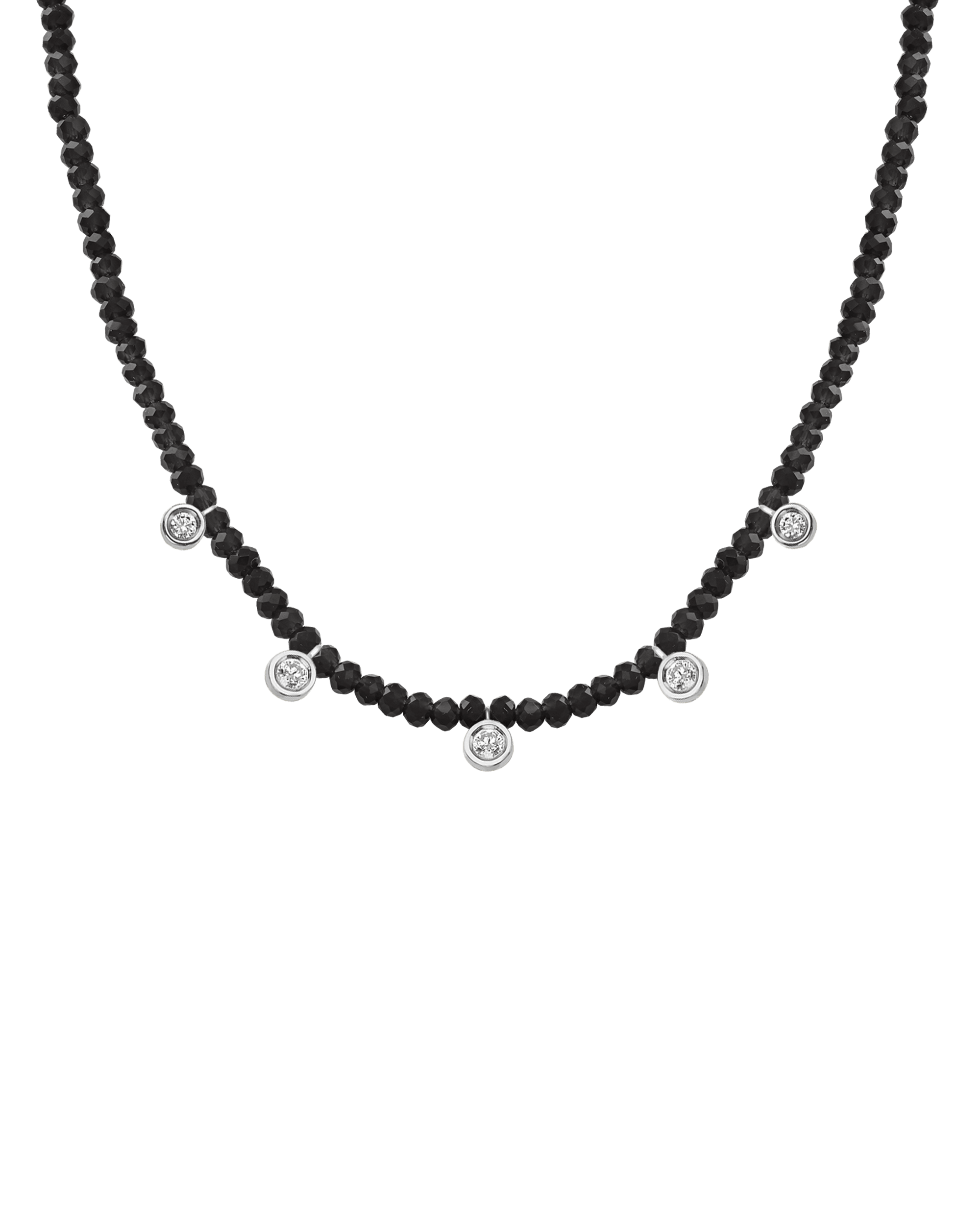 Black Spinel Gemstone & Five diamonds Necklace - 14K Yellow Gold Necklaces magal-dev 