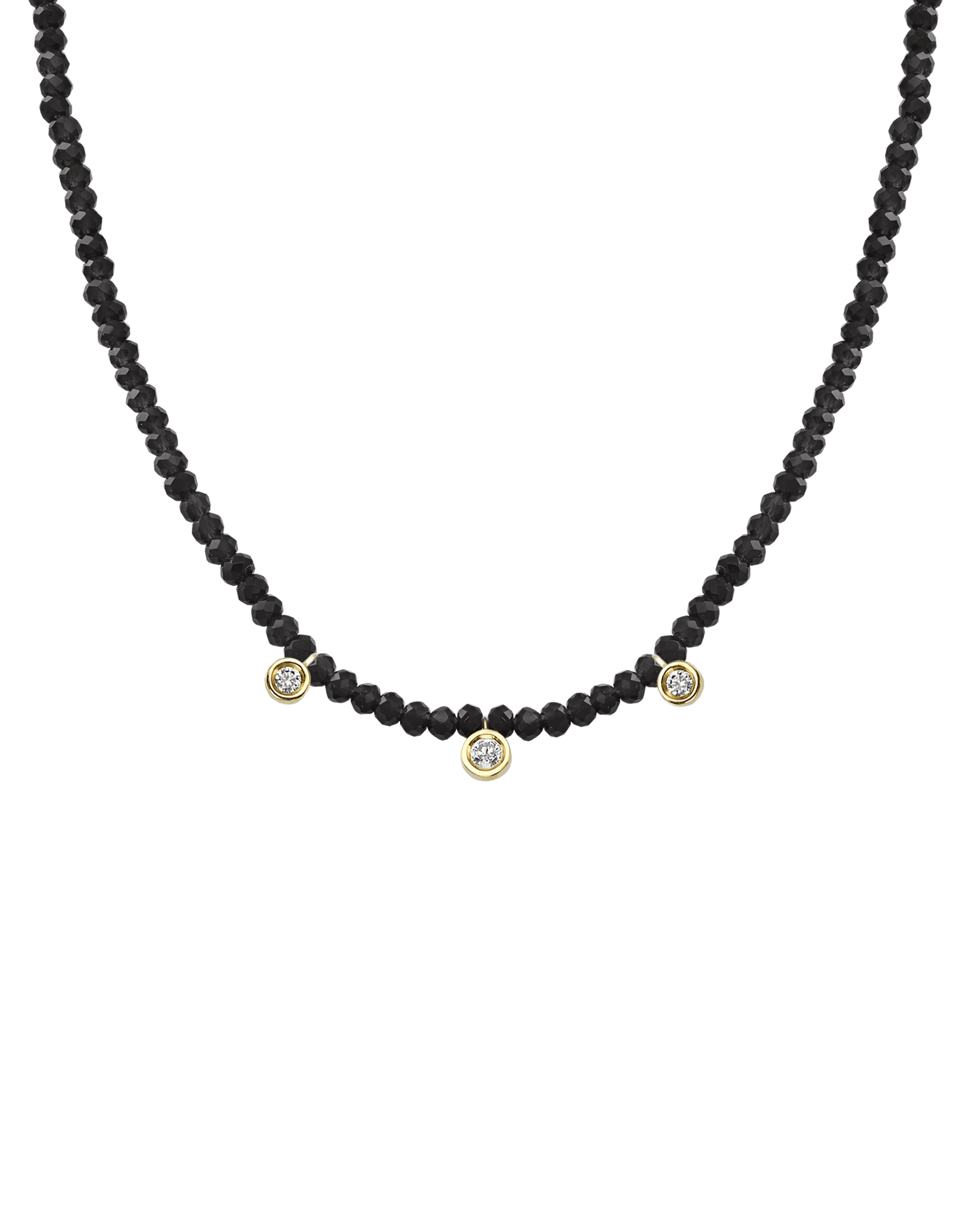 Black Spinel Gemstone & Three diamonds Necklace - 14K Yellow Gold Necklaces magal-dev Glass Beads Black Spinnel 14" - Collar 