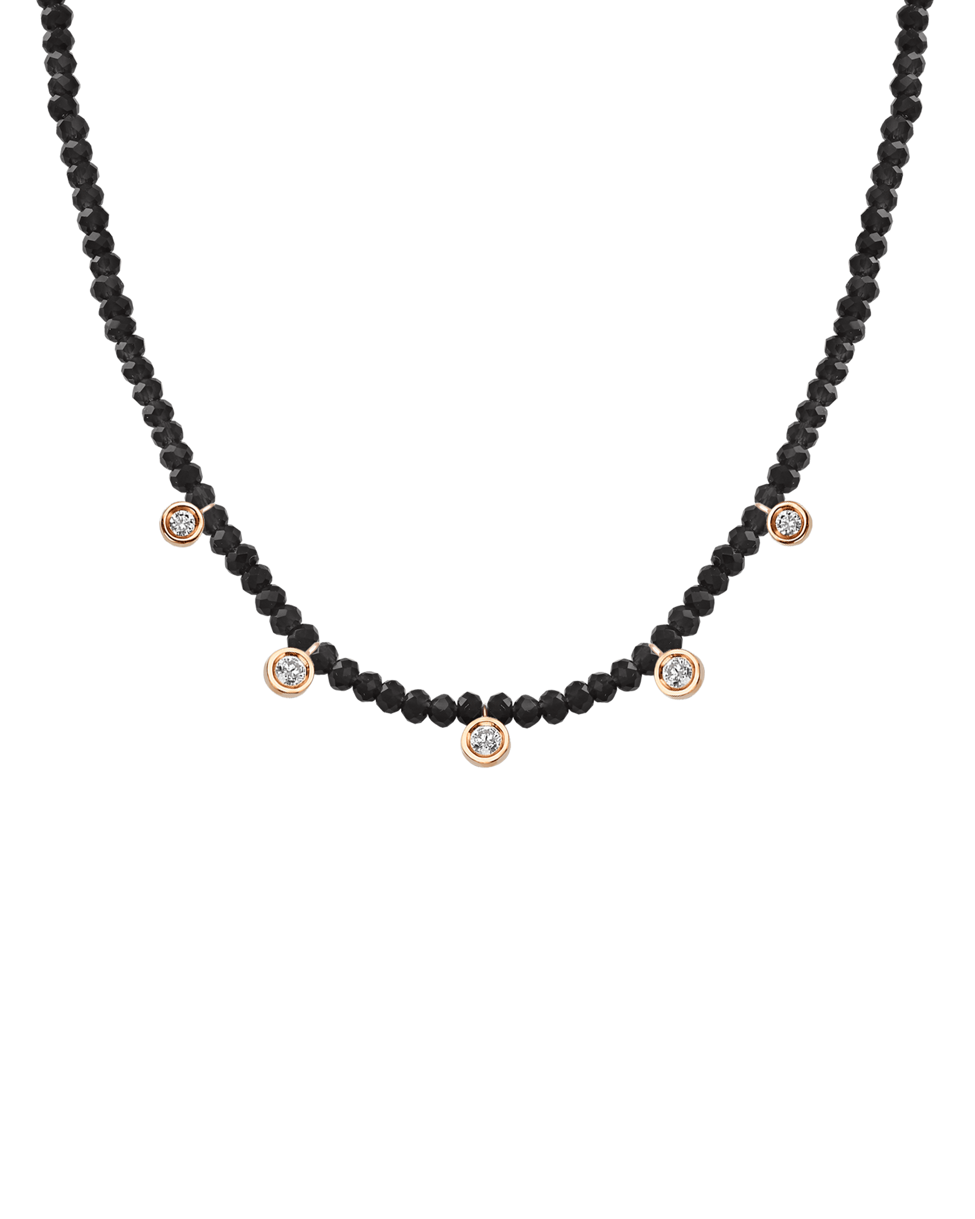 Black Spinel Gemstone & Five diamonds Necklace - 14K Rose Gold Necklaces magal-dev Glass Beads Black Spinnel 14" - Collar 