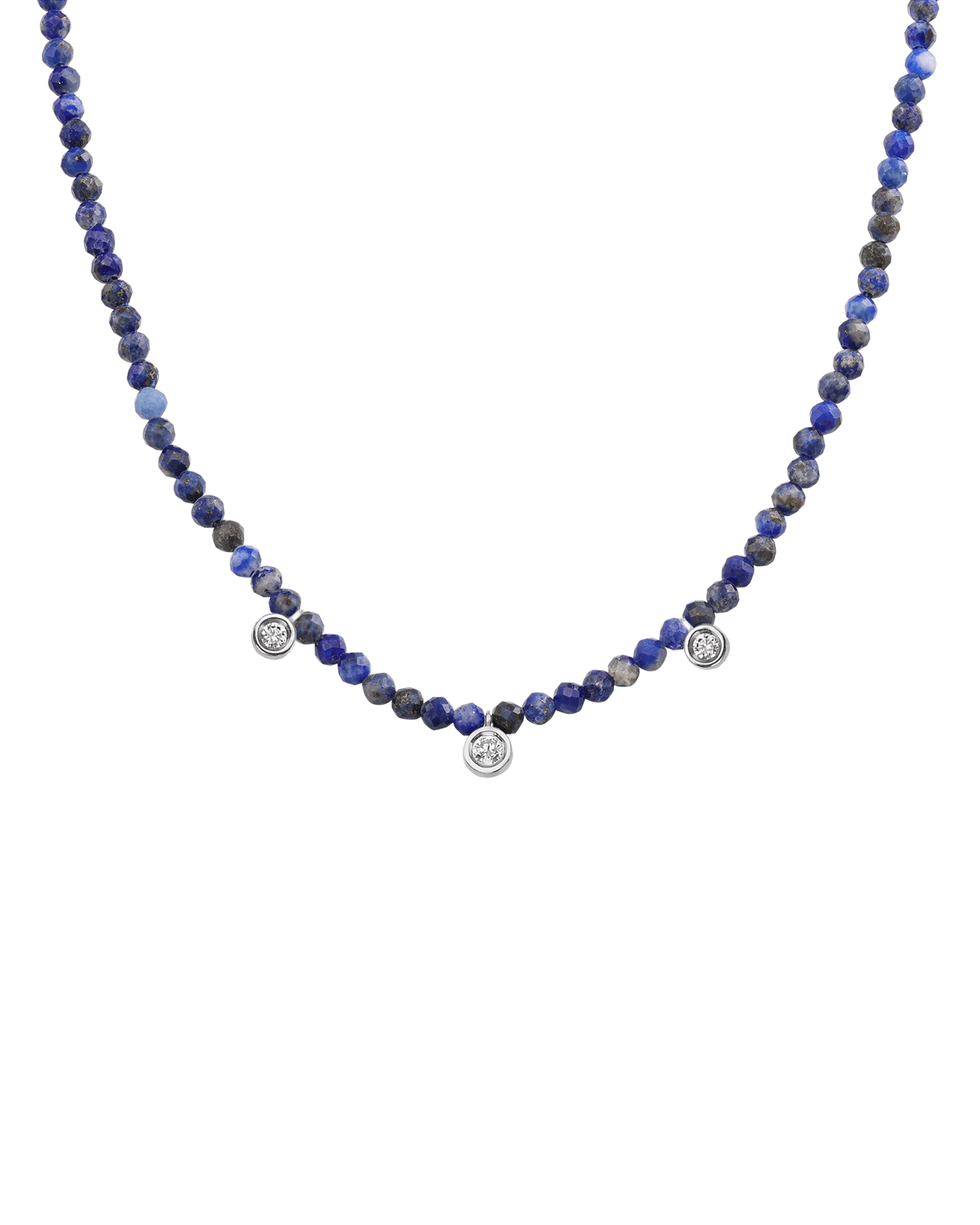 Blue Lapis Gemstone & Three diamonds Necklace - 14K Yellow Gold Necklaces magal-dev 