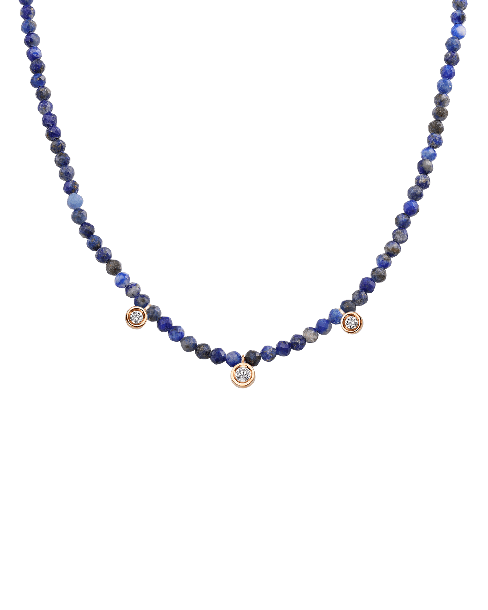 Blue Lapis Gemstone & Three diamonds Necklace - 14K Rose Gold Necklaces magal-dev Natural Blue Lapis 14" - Collar 