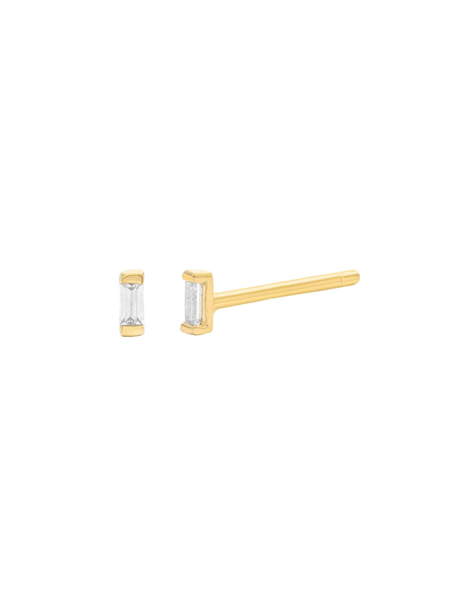 Diamond Baguette Earrings - 14K Yellow Gold Earrings 14K Solid Gold 