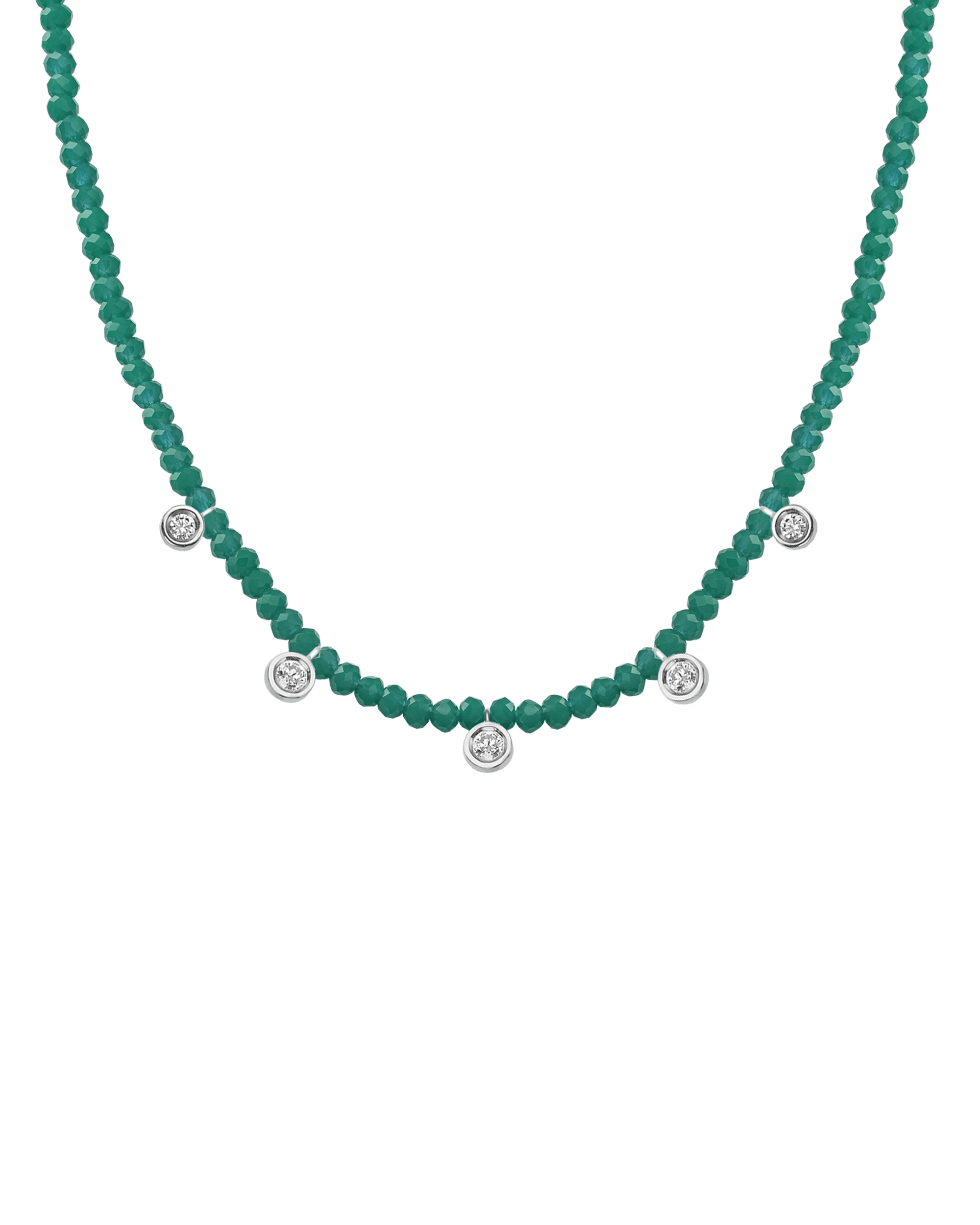 Jade Gemstone & Five diamonds Necklace - 14K Rose Gold Necklaces magal-dev 