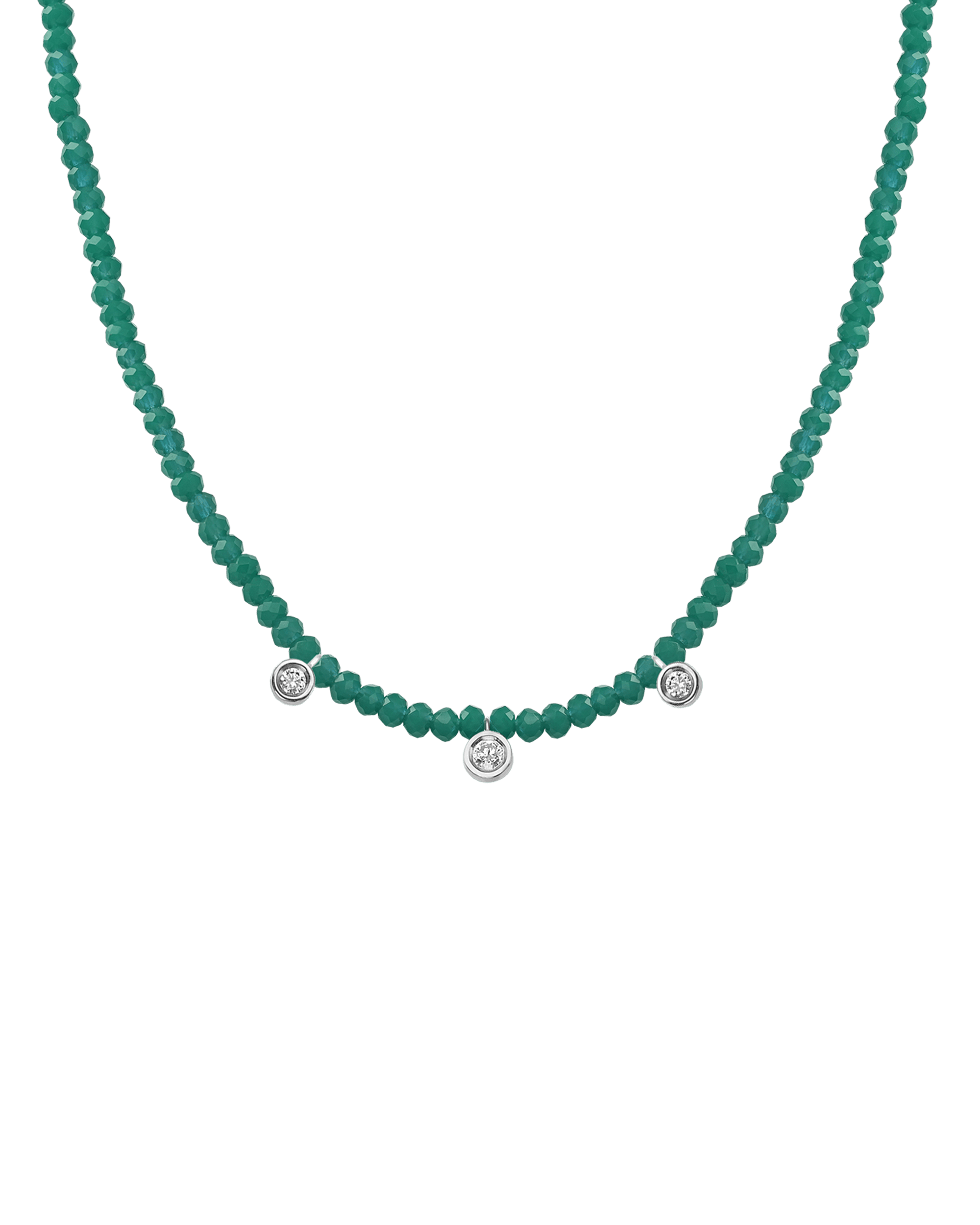 Jade Gemstone & Three diamonds Necklace - 14K Yellow Gold Necklaces magal-dev 