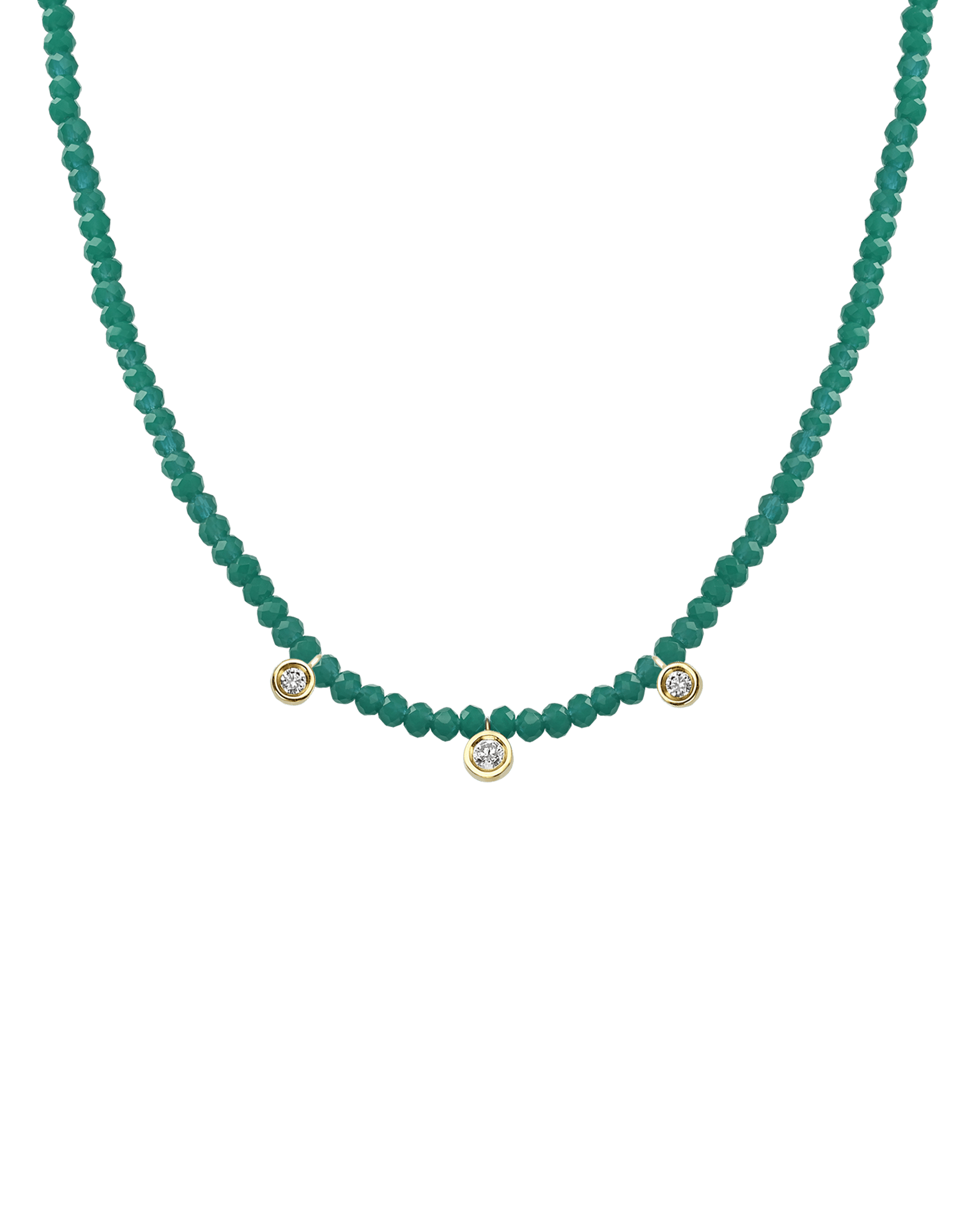 Jade Gemstone & Three diamonds Necklace - 14K White Gold Necklaces magal-dev 