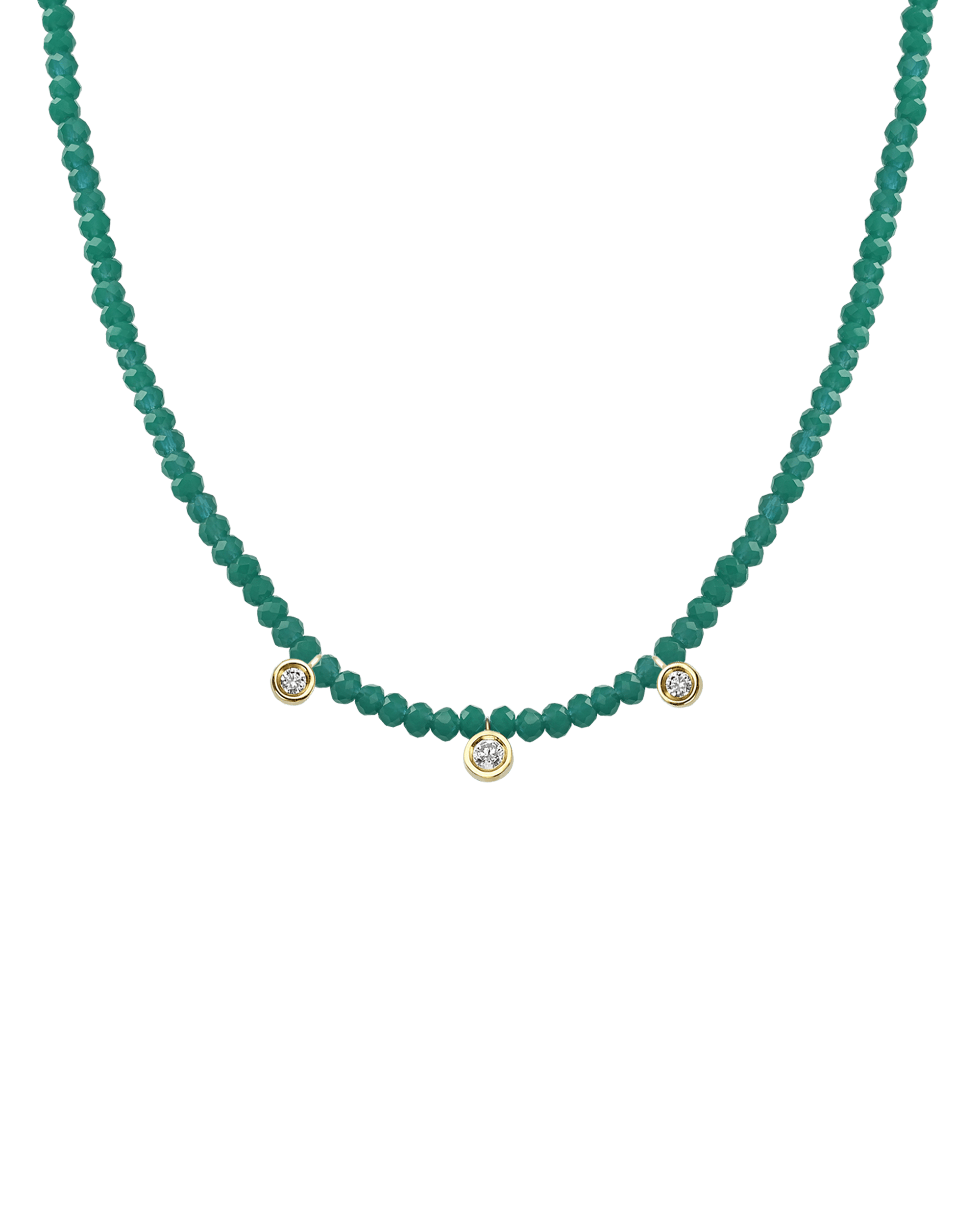 Turquoise Gemstone & Three diamonds Necklace - 14K White Gold Necklaces magal-dev 