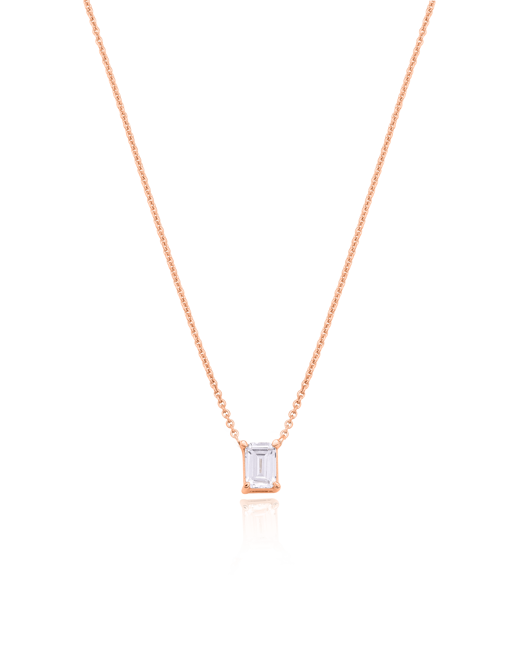 Emerald Solitaire Diamond Necklace - 14K Rose Gold Necklaces magal-dev 0.10 CT 16” 