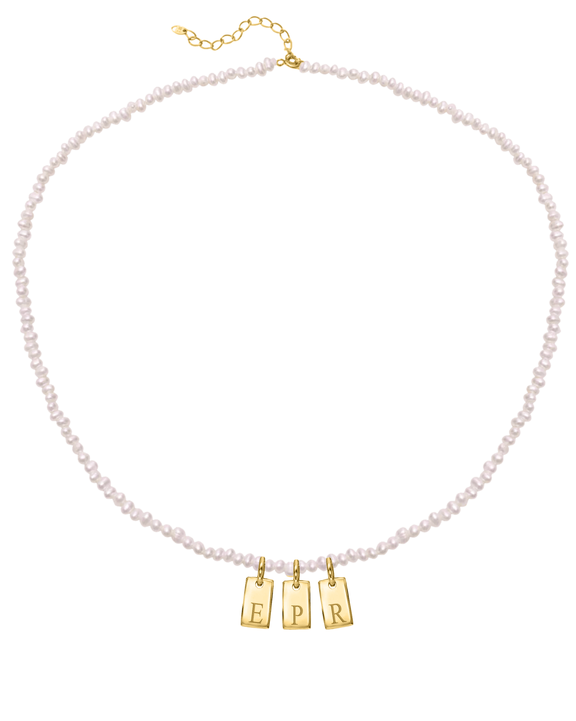 Initial Mini Dogtag & Pearl Necklace - 18K Gold Vermeil Necklaces magal-dev 1 Tag 16"+ 2" extender 