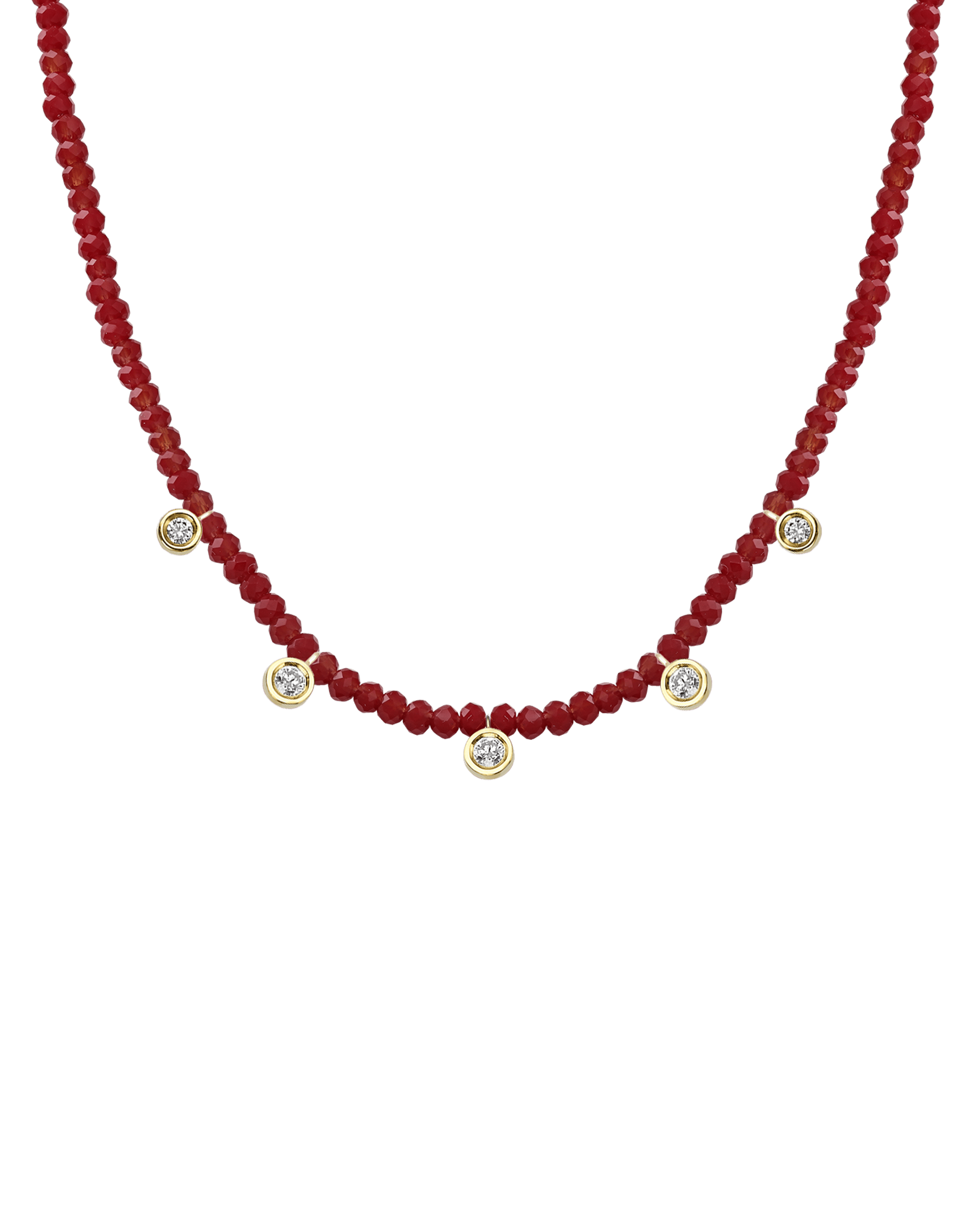 Emerald Gemstone & Five diamonds Necklace - 14K Yellow Gold Necklaces magal-dev Natural Red Jade 14" - Collar 