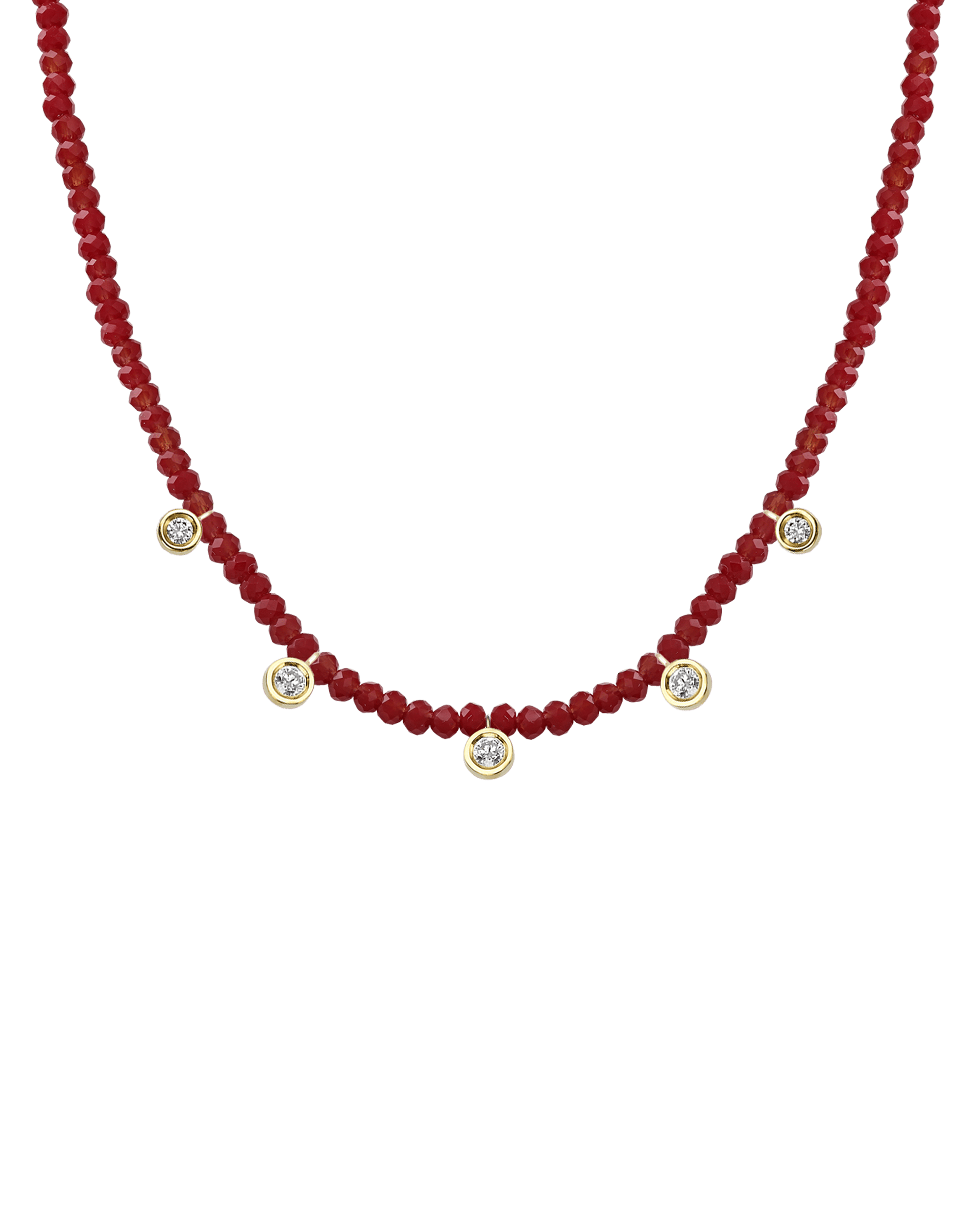 Blue Lapis Gemstone & Five diamonds Necklace - 14K Yellow Gold Necklaces magal-dev Natural Red Jade 14" - Collar 