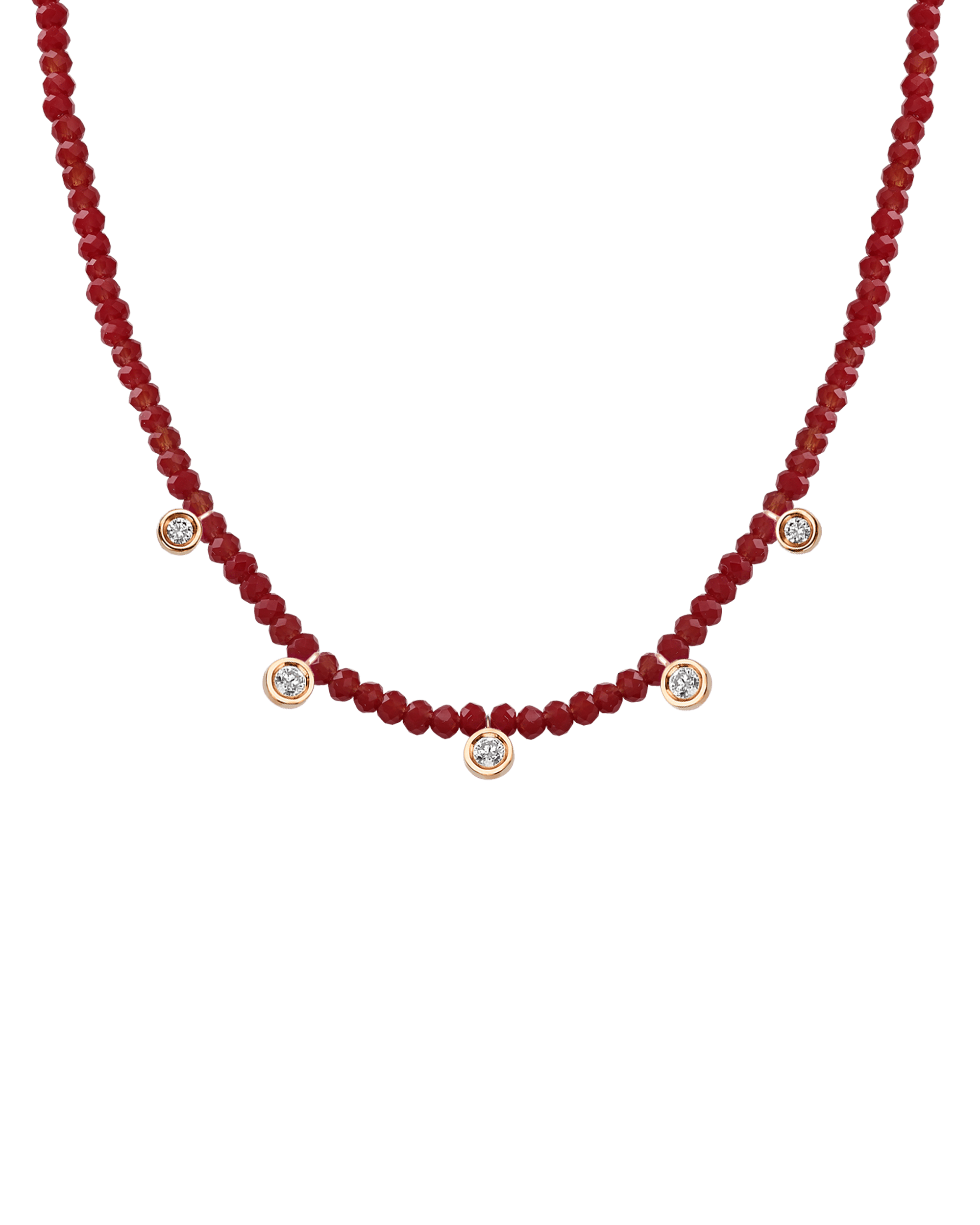 Emerald Gemstone & Five diamonds Necklace - 14K Rose Gold Necklaces magal-dev Natural Red Jade 14" - Collar 