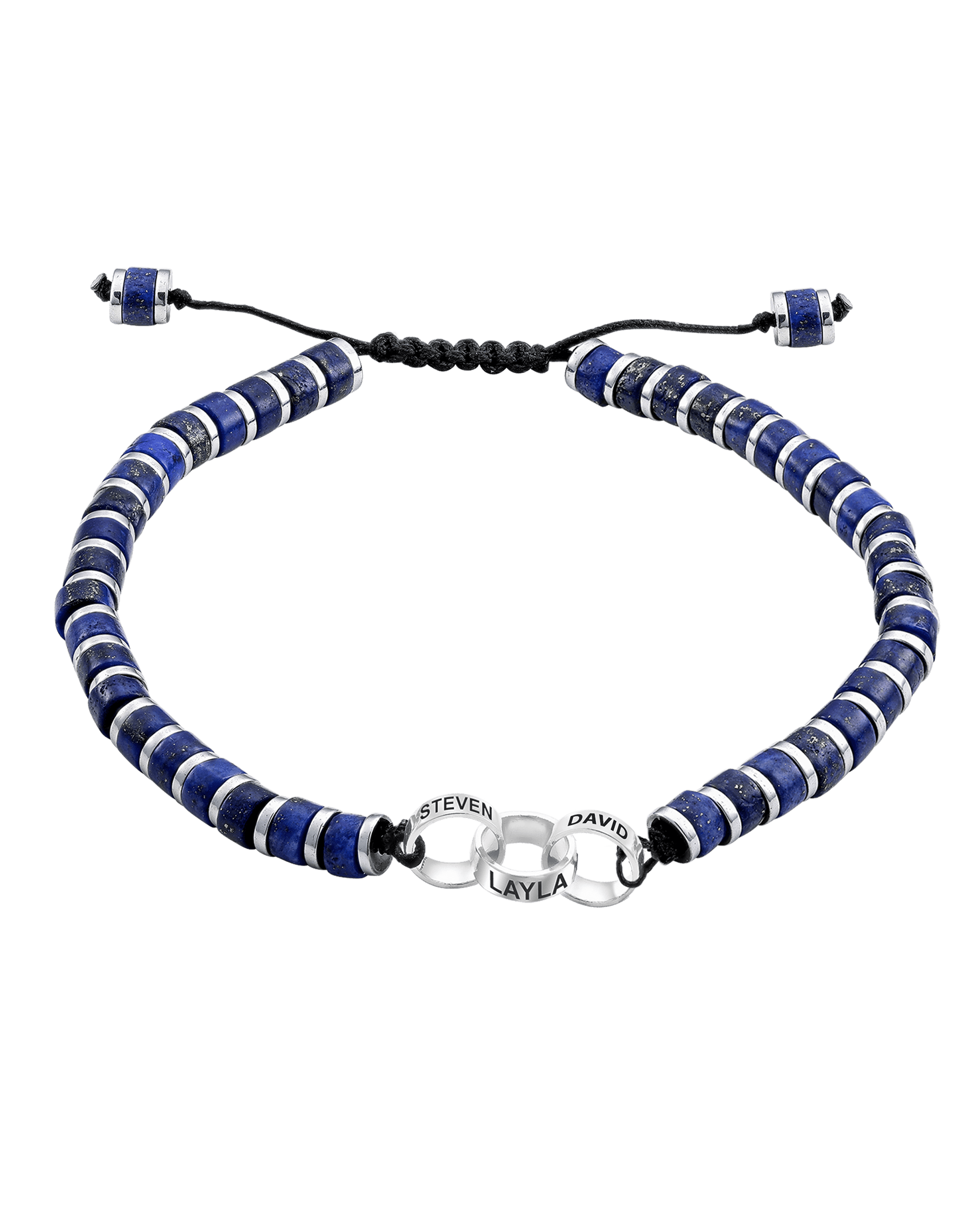 Men's Blue Lapis Disc Bead & Forever Links Bracelet - 14K White Gold Bracelets magal-dev 3 Links 