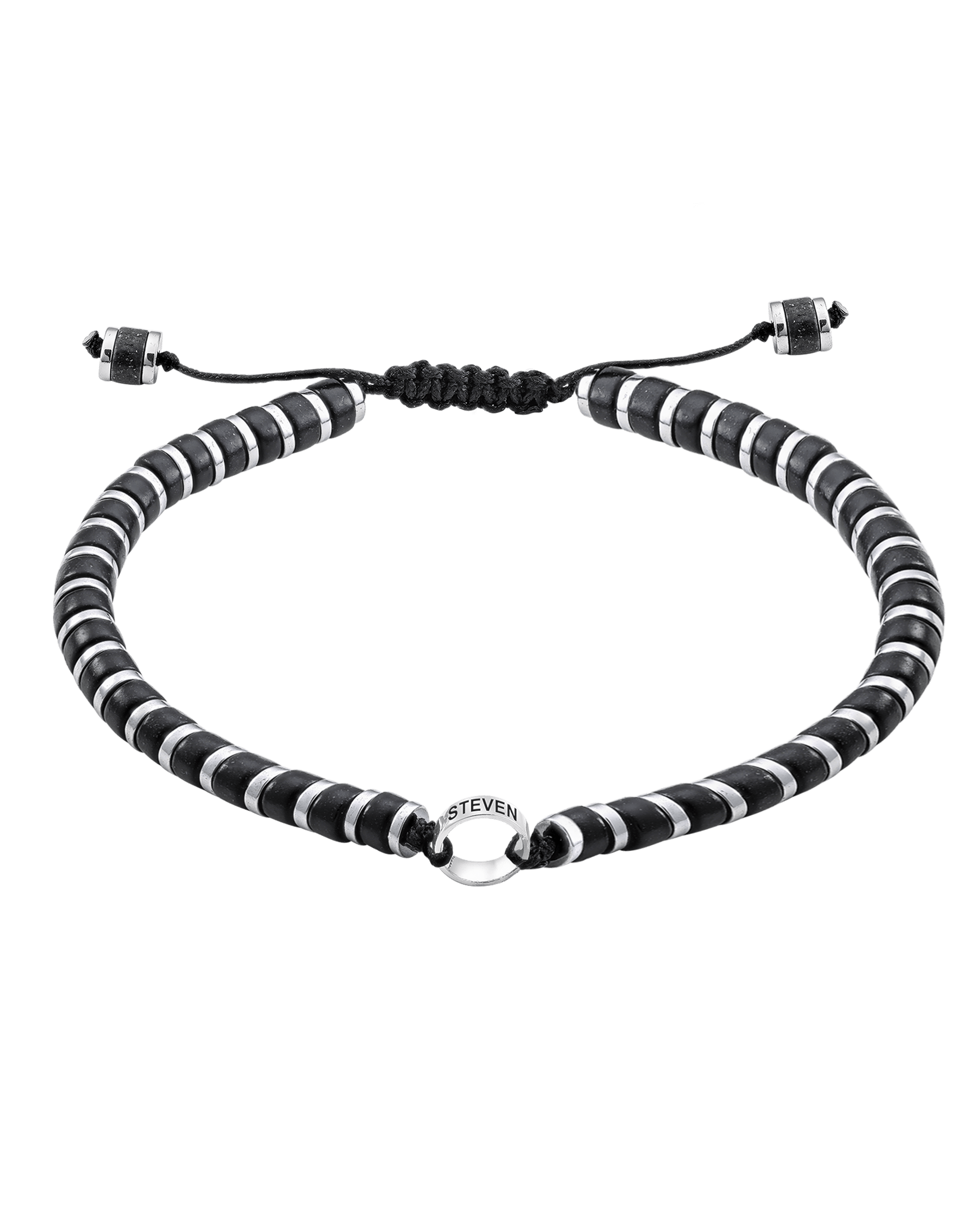 Men's Black Onyx Disc Bead & Forever Links Bracelet - 14K White Gold Bracelets magal-dev 1 Link 