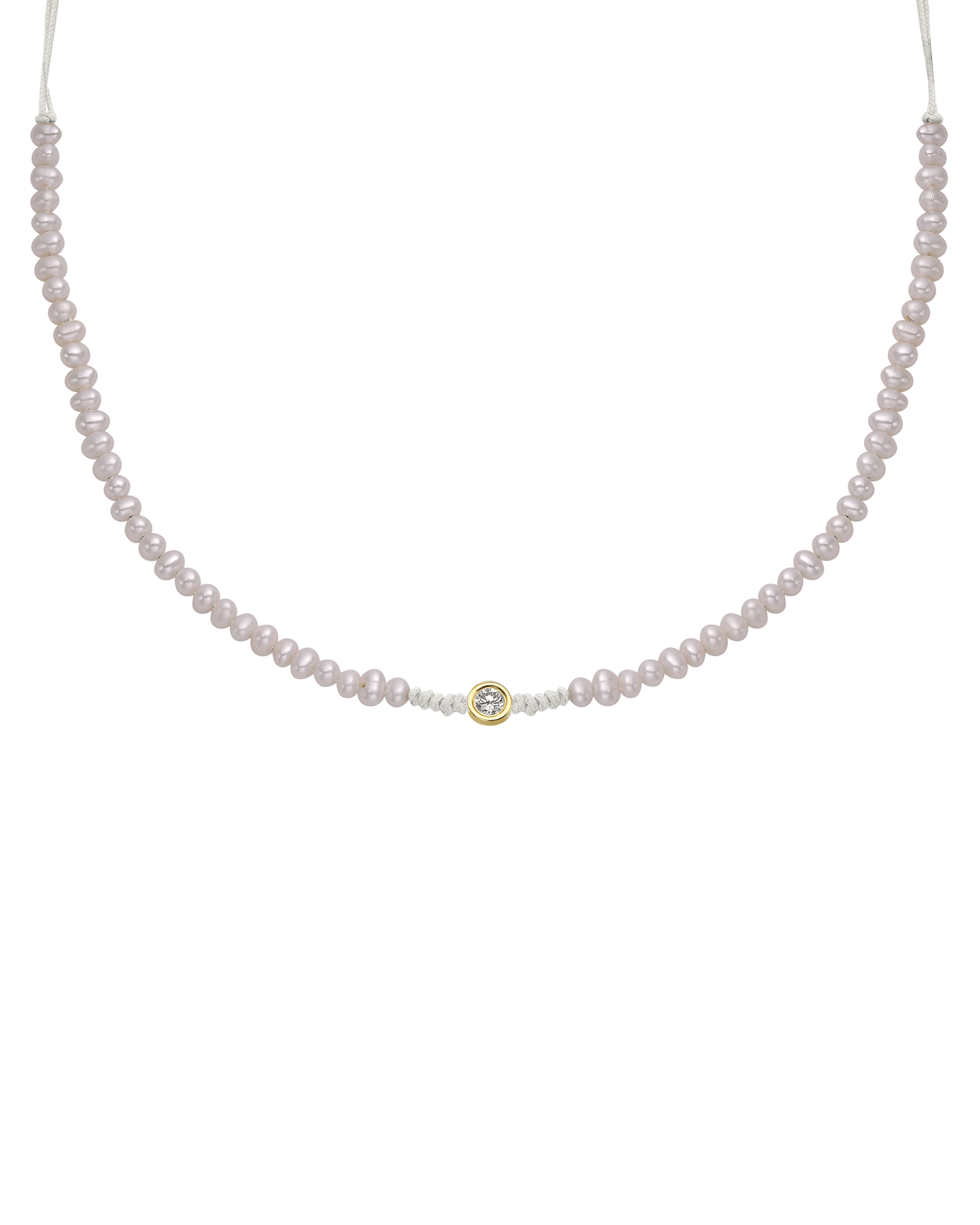 Natural Pearl String of Love Necklace - 14K Yellow Gold Necklaces 14K Solid Gold Pearl Large: 0.1ct 