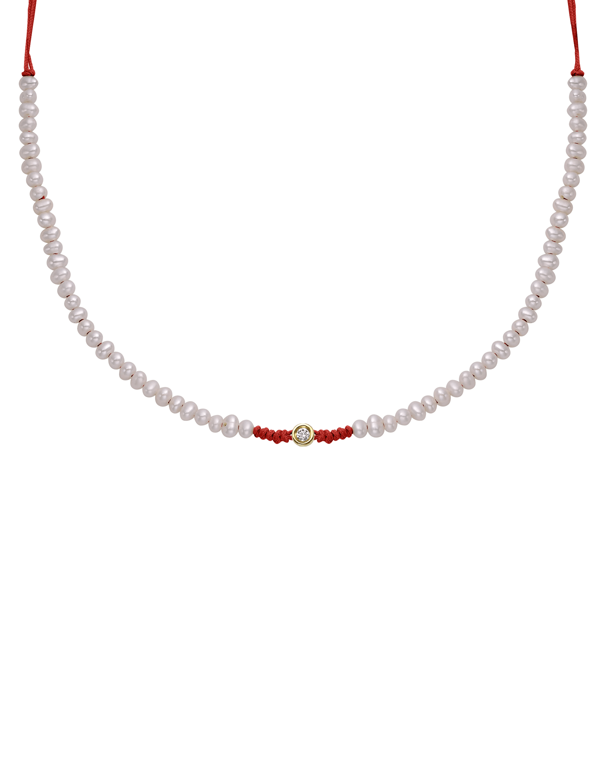 Natural Pearl String of Love Necklace - 14K Yellow Gold Necklaces 14K Solid Gold Red Small: 0.03ct 