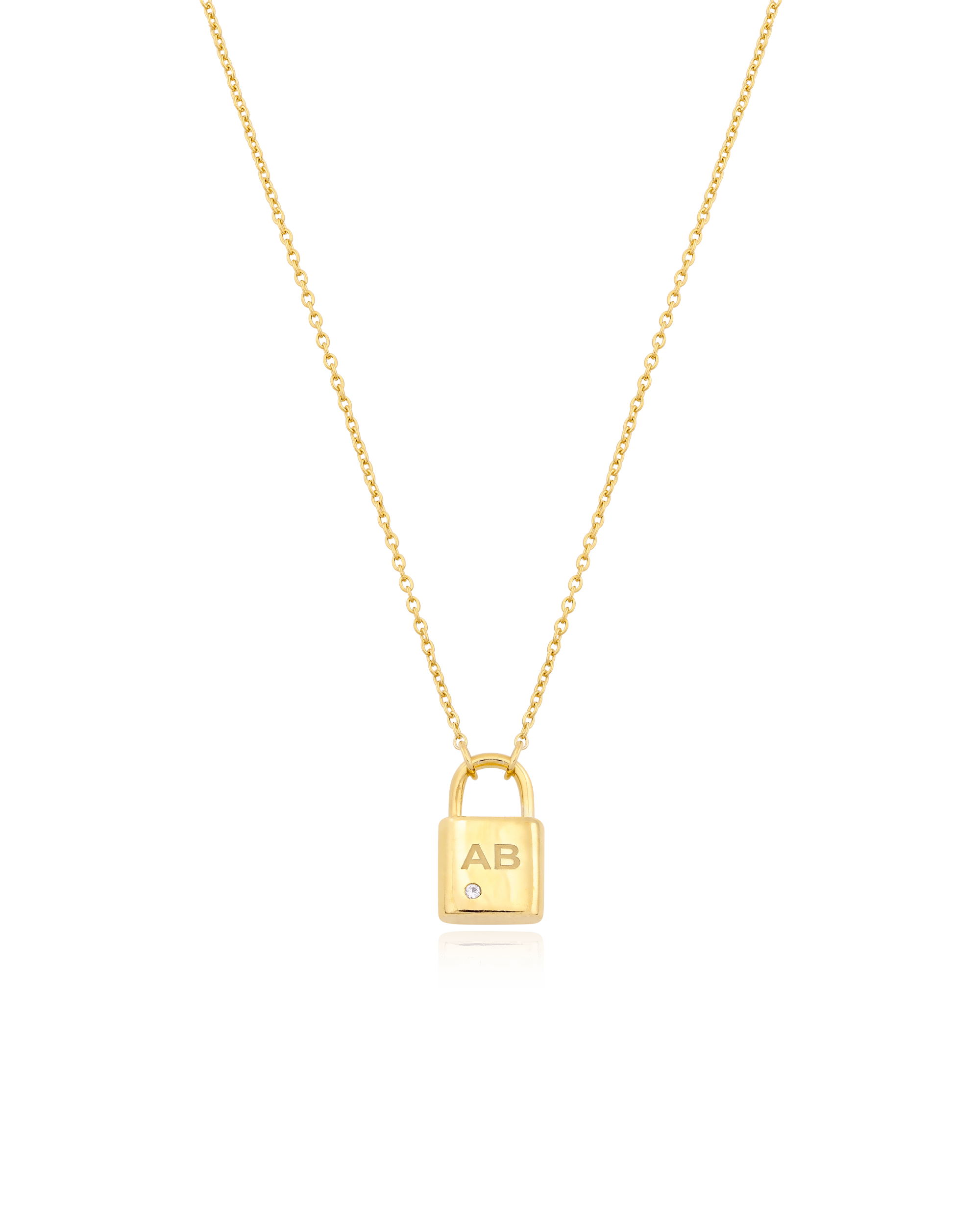 Pont Lock Necklace w/ Diamond - 18K Gold Vermeil Necklaces magal-dev 1 Initial 14" 