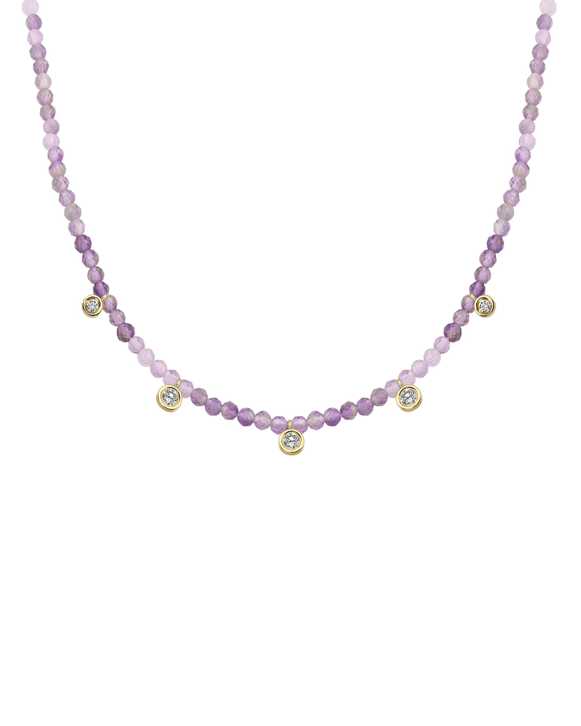 Purple Amethyst Gemstone & Five diamonds Necklace - 14K White Gold Necklaces magal-dev 