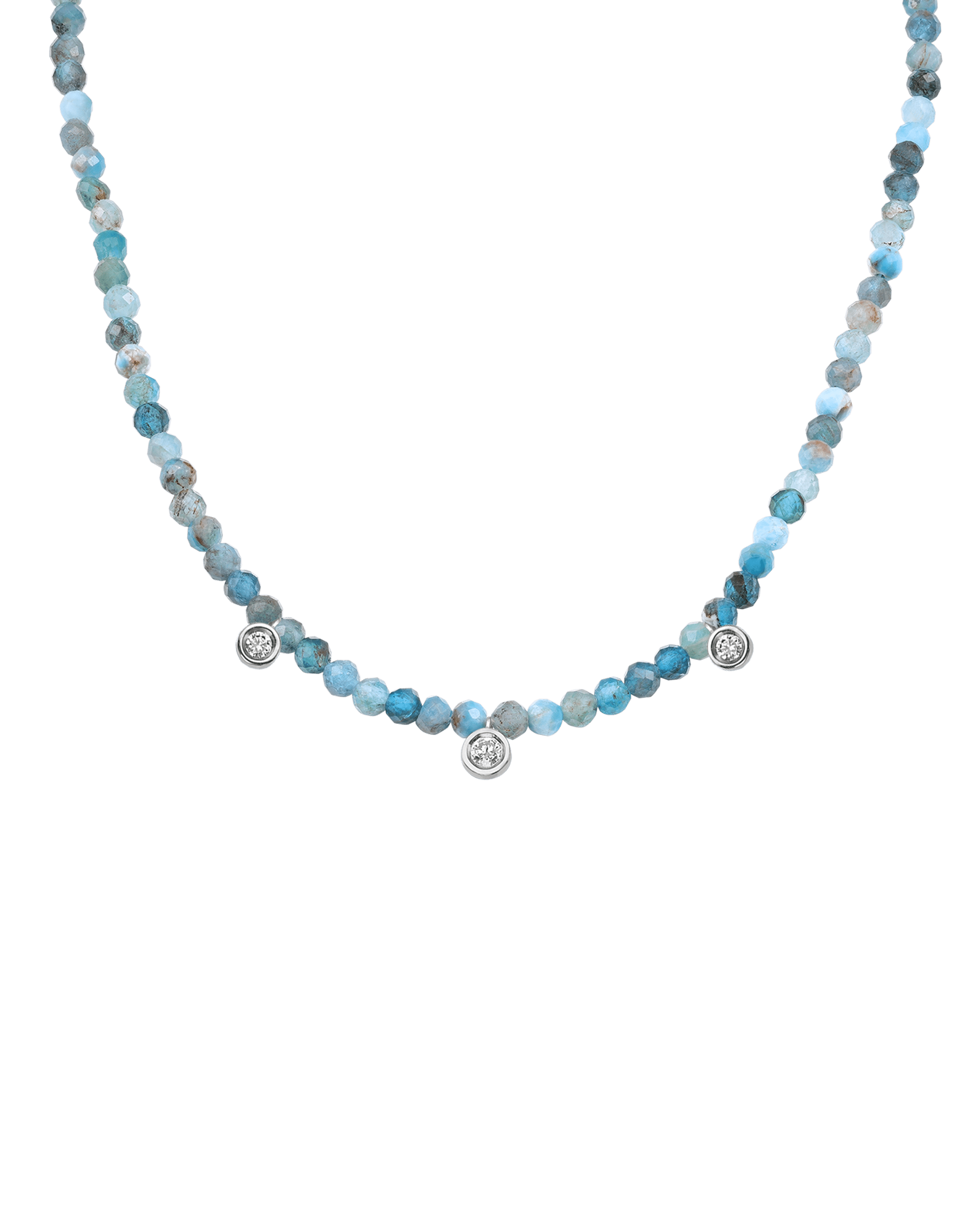 Turquoise Gemstone & Three diamonds Necklace - 14K White Gold Necklaces magal-dev Natural Turquoise 14" - Collar 