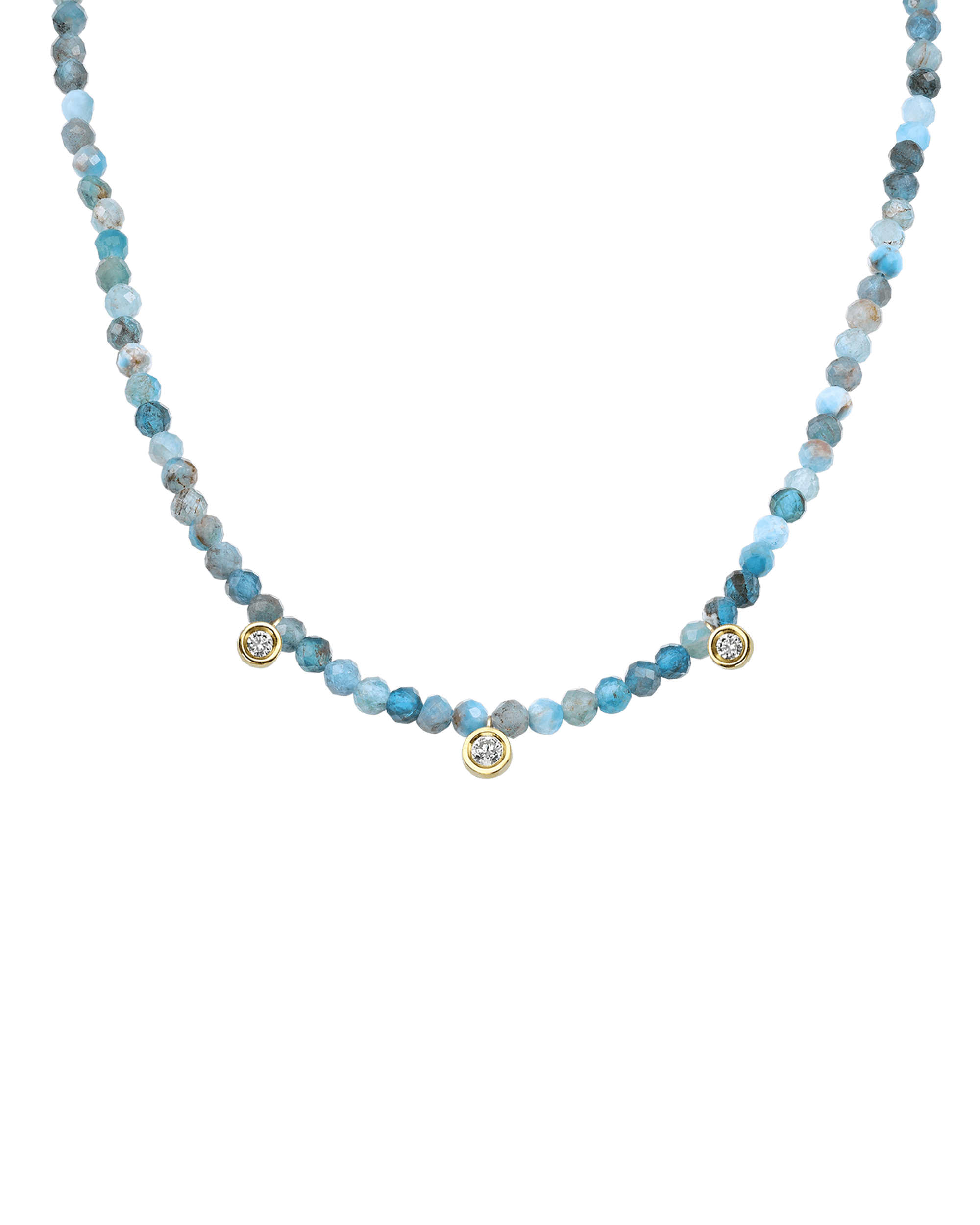 Turquoise Gemstone & Three diamonds Necklace - 14K Yellow Gold Necklaces magal-dev Natural Turquoise 14" - Collar 