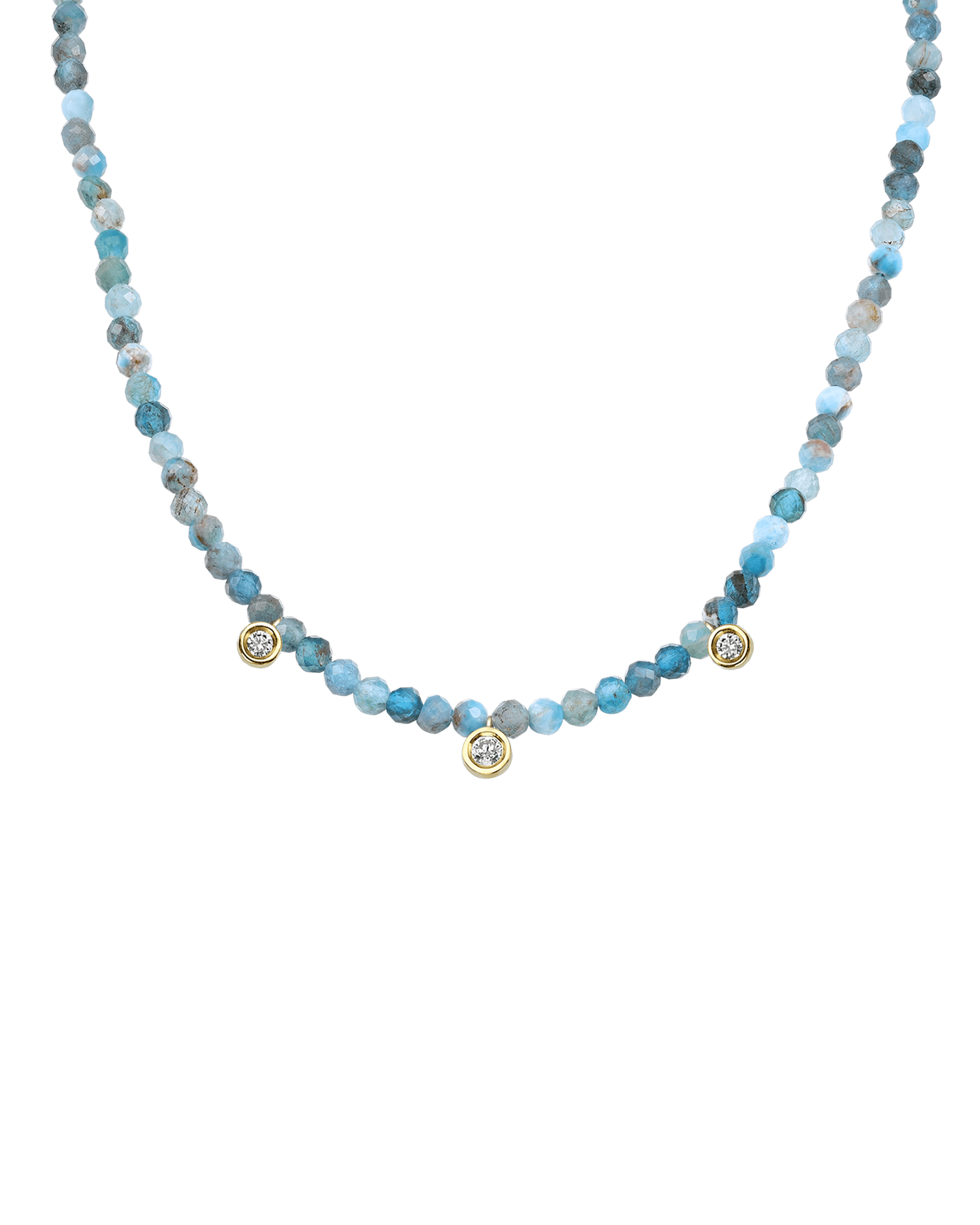 Blue Lapis Gemstone & Three diamonds Necklace - 14K White Gold Necklaces magal-dev 
