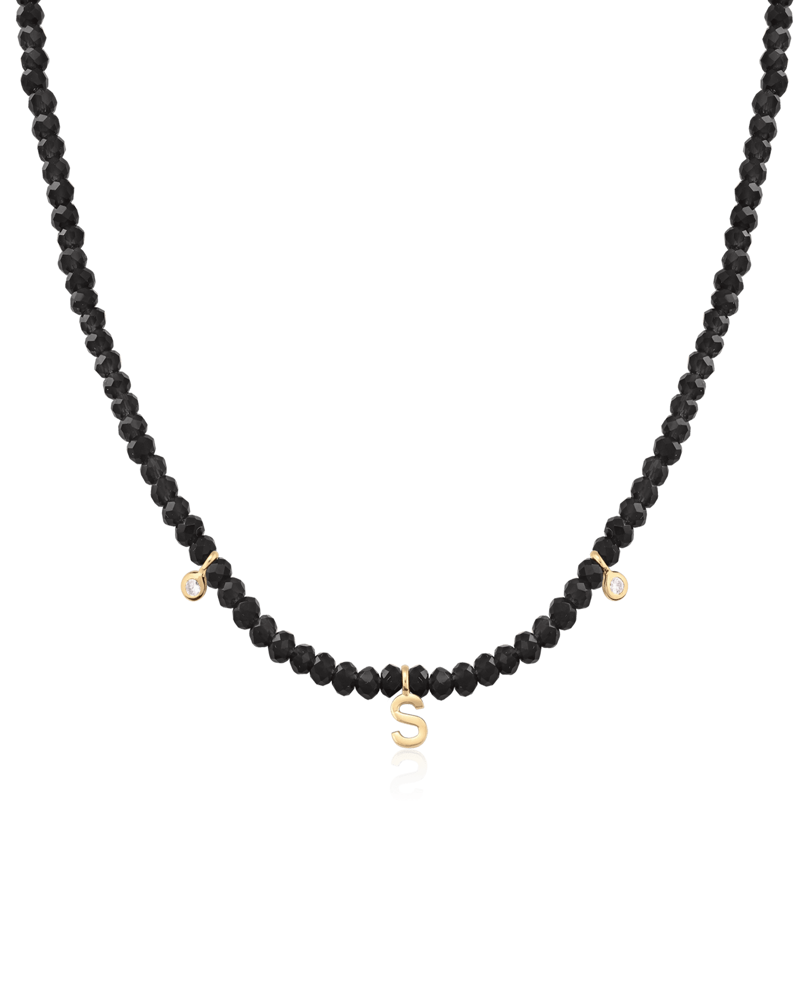 Alexis Necklace - 14K Yellow Gold Necklaces magal-dev Glass Beads Black Spinnel 14" - Collar 