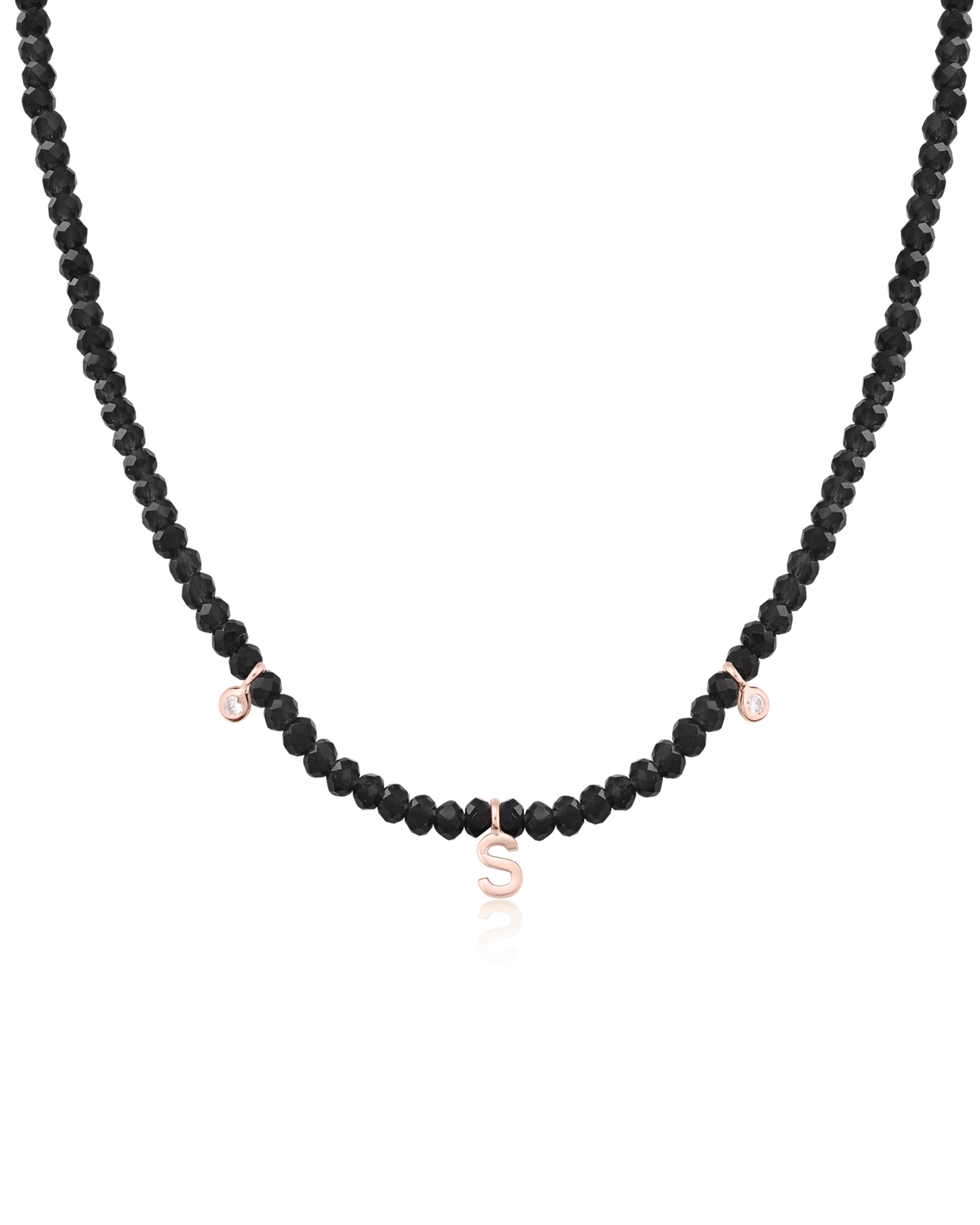 Alexis Necklace - 18K Rose Vermeil Necklaces Gold Vermeil Glass Beads Black Spinnel 