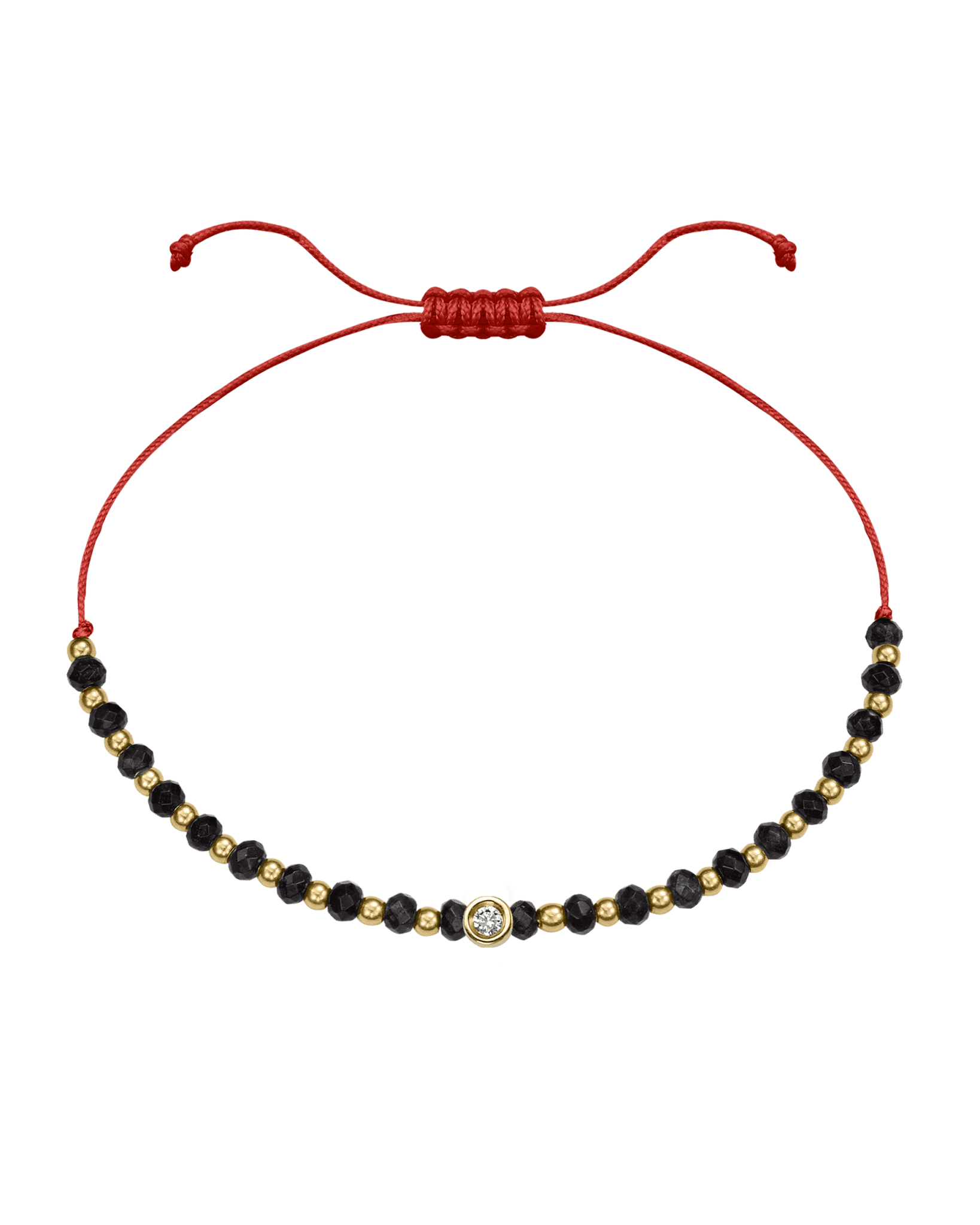 Black Onyx Gemstone String of Love Bracelet for Protection - 14K Yellow Gold Bracelets 14K Solid Gold Red Small: 0.03ct 