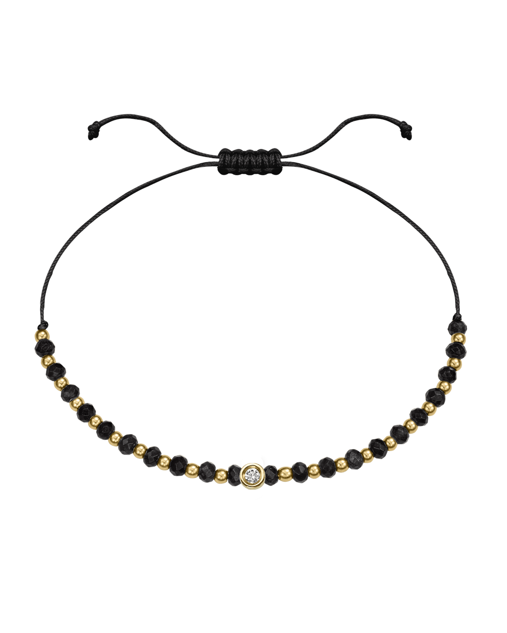 Black Onyx Gemstone String of Love Bracelet for Protection - 14K Yellow Gold Bracelets 14K Solid Gold Black Medium: 0.04ct 