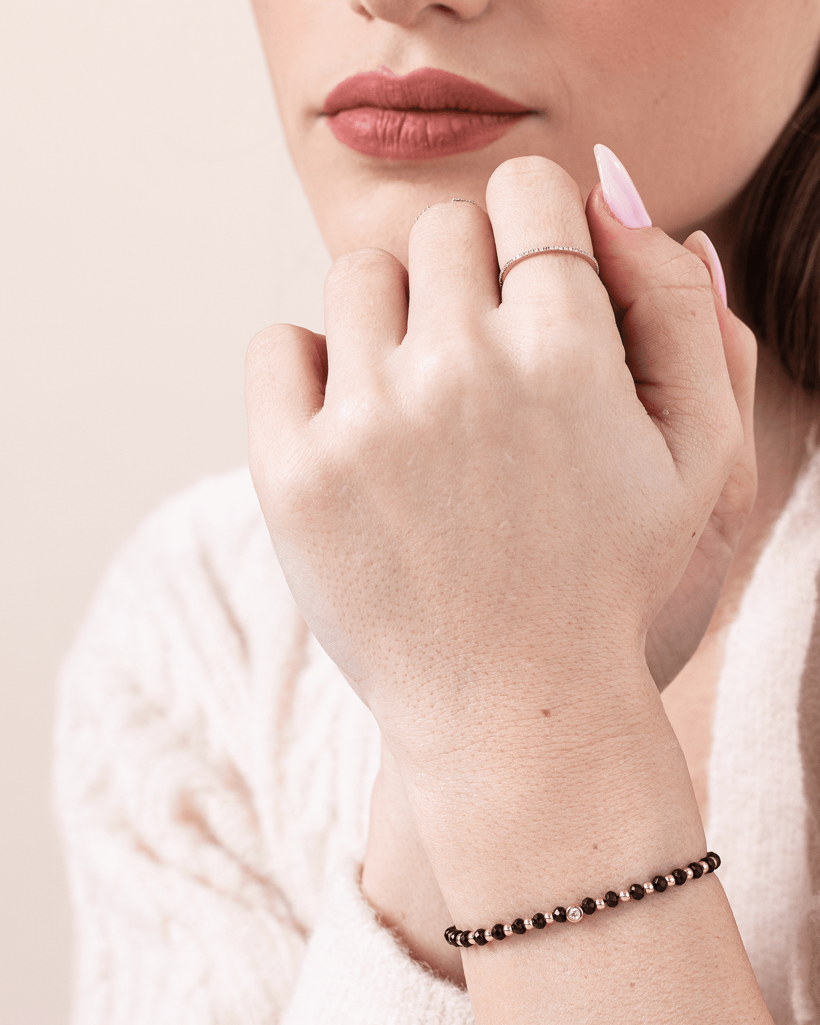 Black Onyx Gemstone String of Love Bracelet for Protection - 14K Yellow Gold Bracelets 14K Solid Gold 