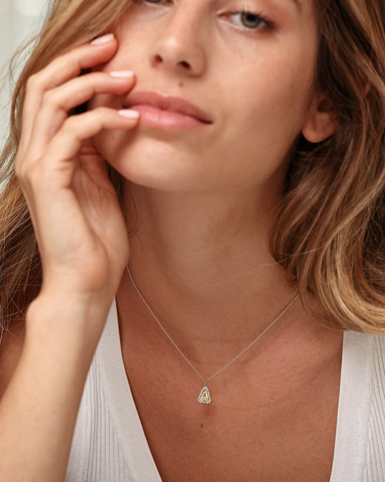 Diamond Bubble Initial Necklace - 14K Rose Gold Necklaces 14K Solid Gold 