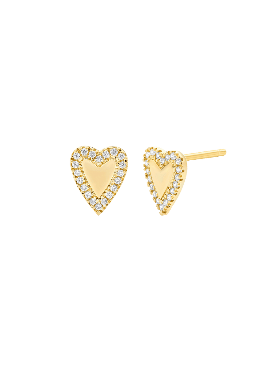 Diamond Heart Earrings - 14K Yellow Gold