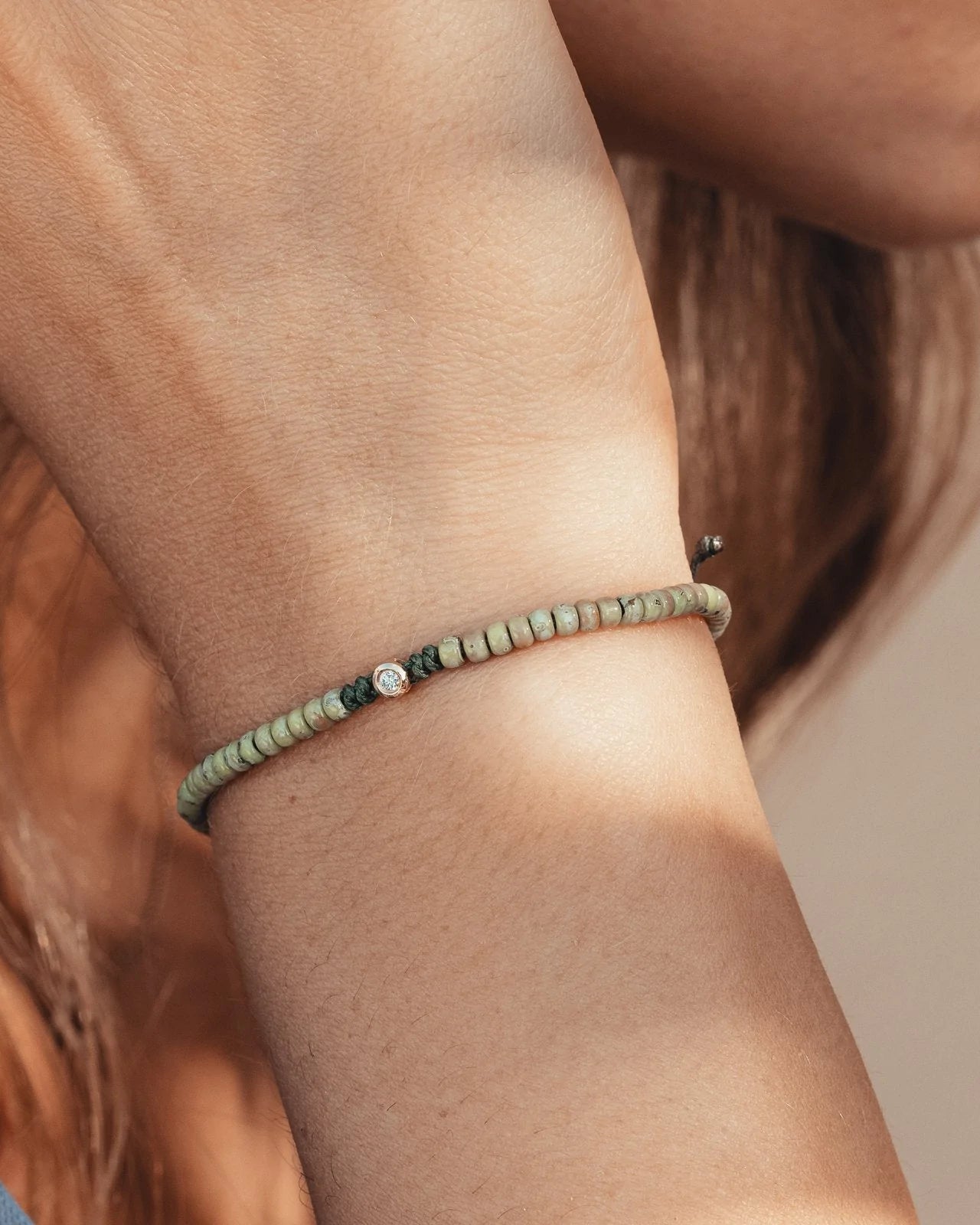 Dyed Green Malachite Beads String of Love - 14K Rose Gold Bracelets magal-dev 