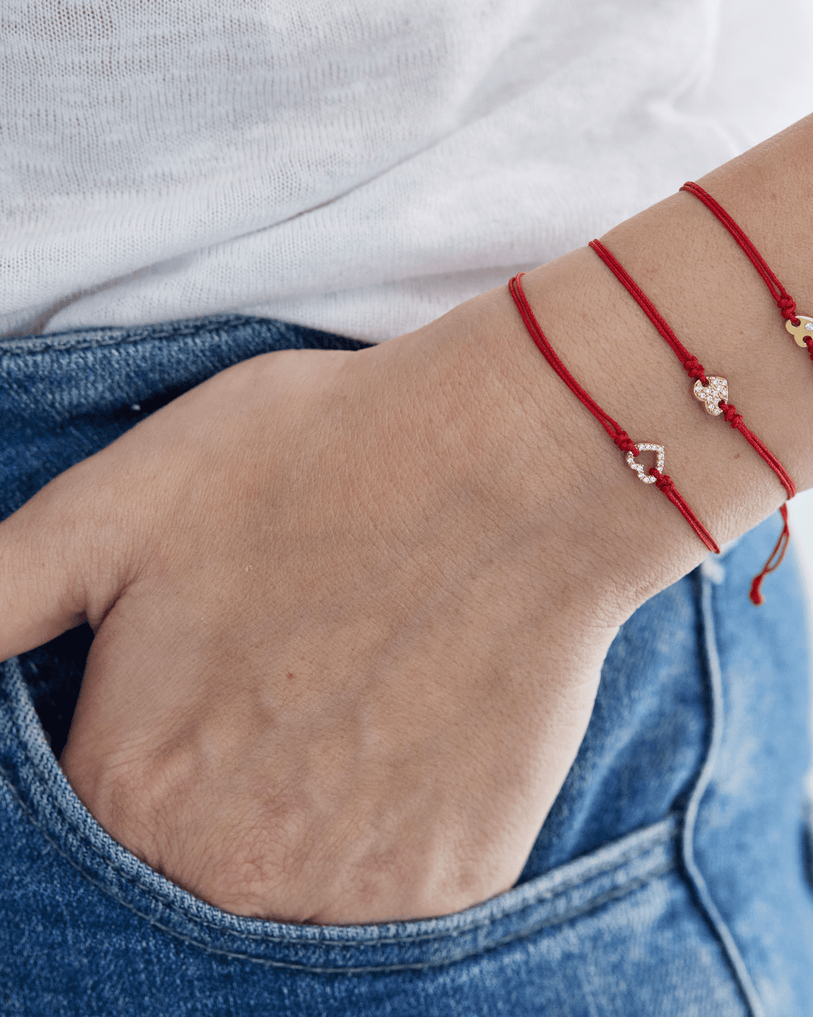 Heart of Gold String of Love Bracelet - 14K White Gold Bracelets magal-dev 