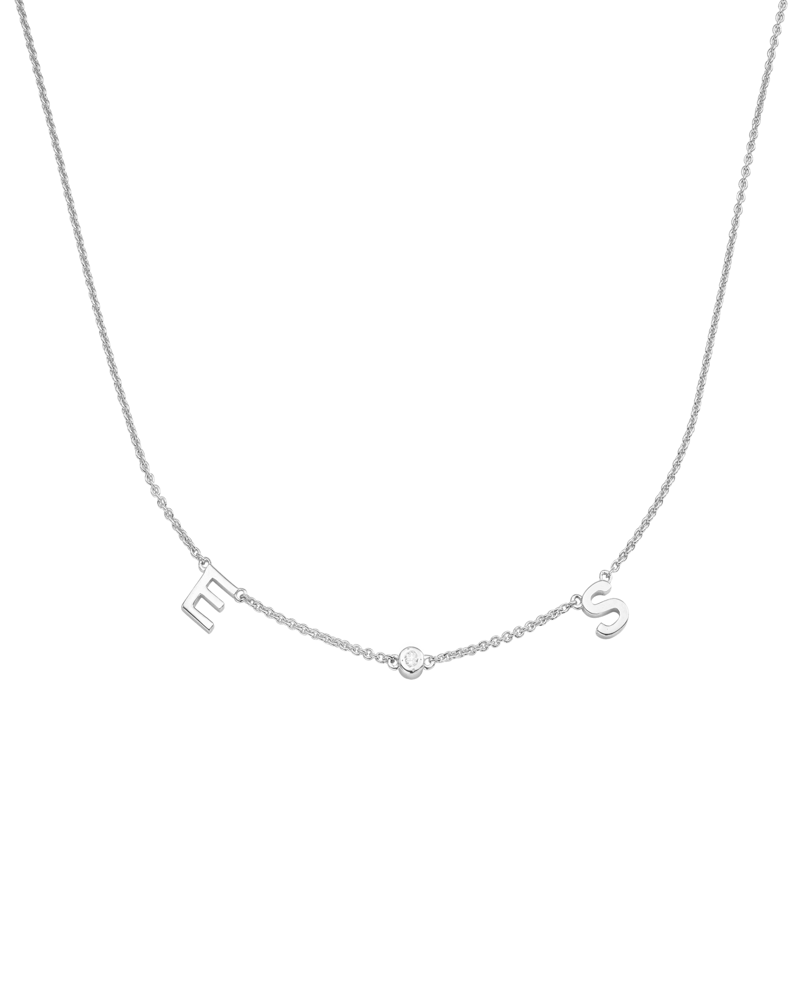 Initial Necklace with Diamonds - 925 Sterling Silver Necklaces magal-dev 1 Initial + 1 Diamond Adjustable 16-17" (40cm-43cm) 