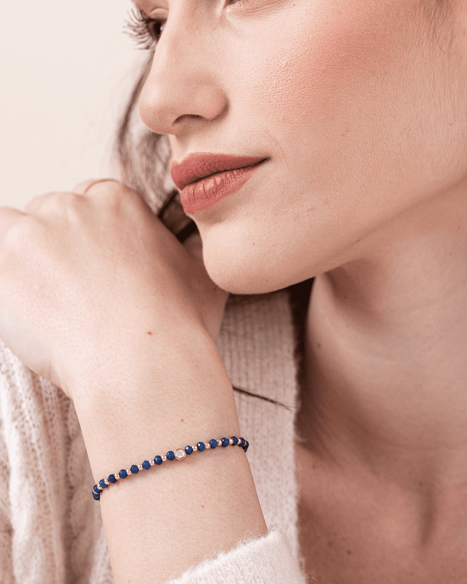 Lapis Gemstone String of Love Bracelet for Wisdom - 14K Yellow Gold Bracelets 14K Solid Gold 