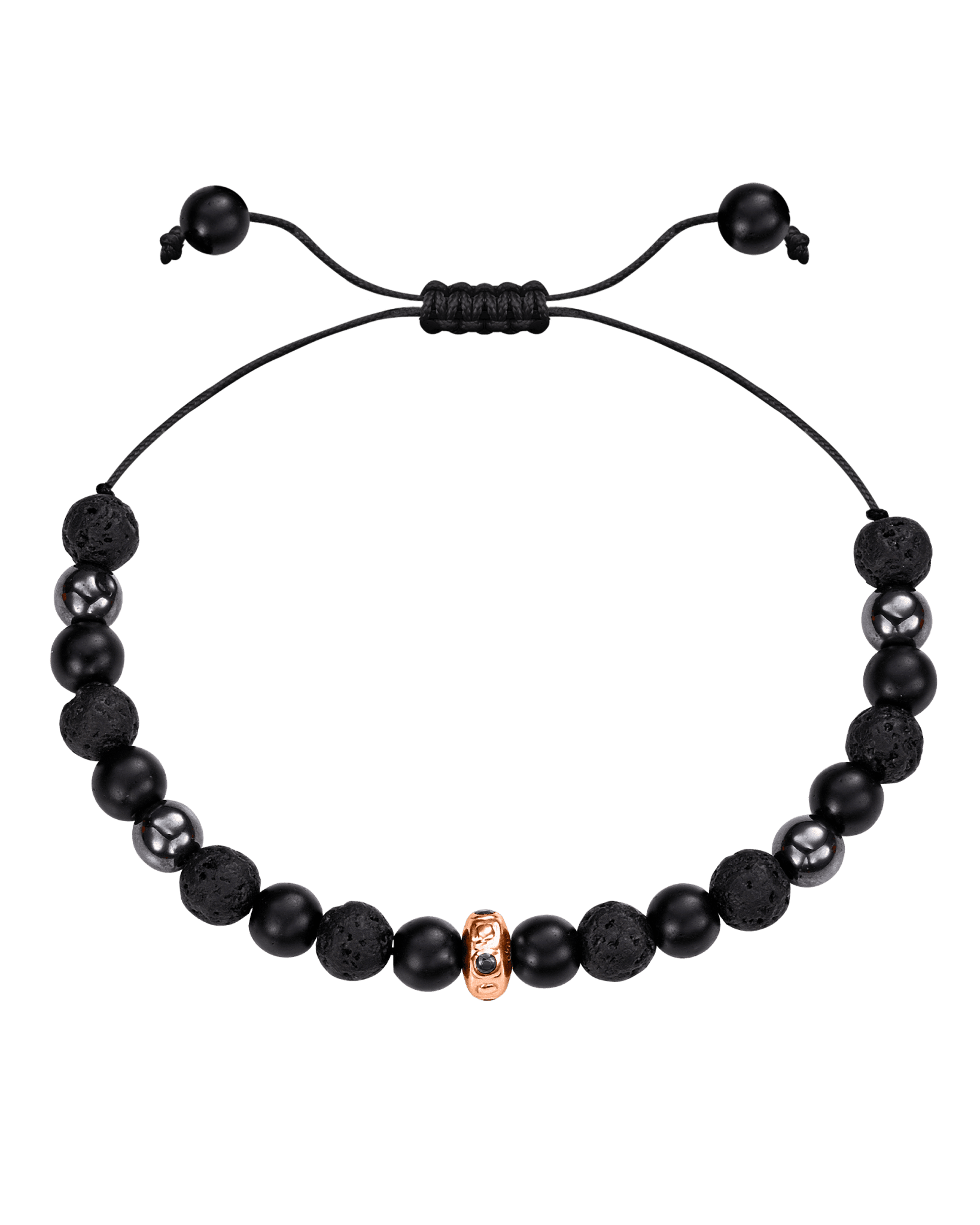 Men's Black Lava, Onyx and Hematite Beads Bracelet - 14K Rose Gold Bracelets magal-dev 