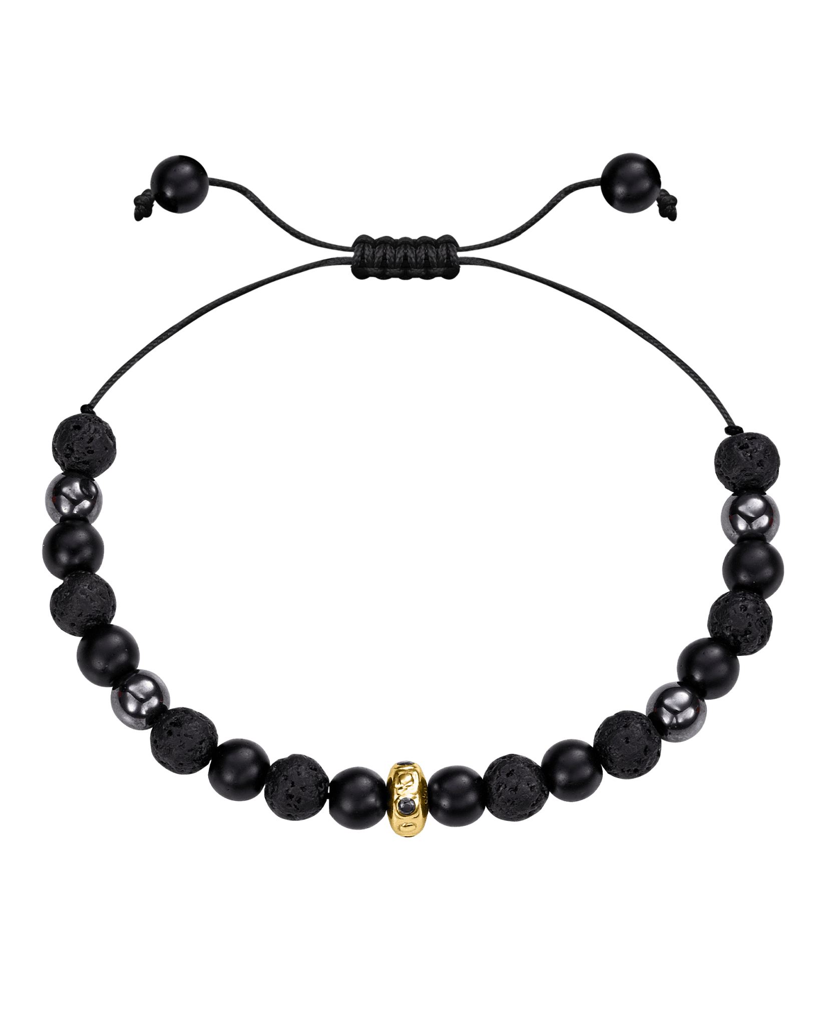 Men's Black Lava, Onyx and Hematite Beads Bracelet - 14K White Gold