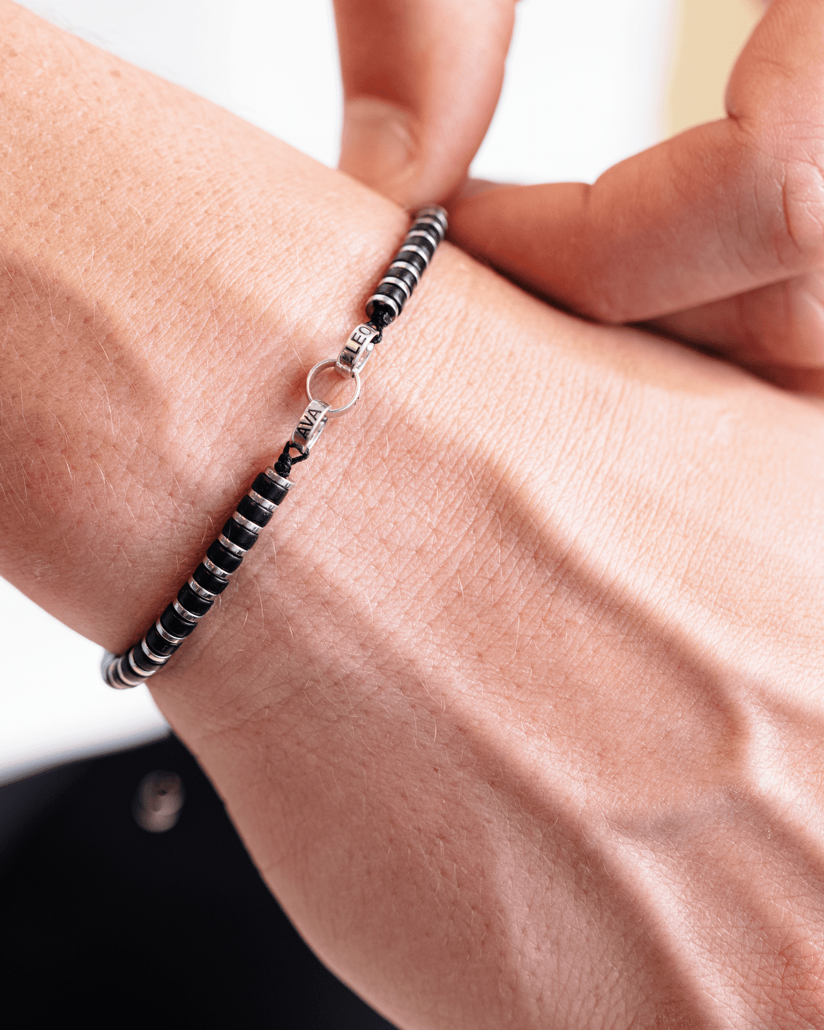 Men's Black Onyx Disc Bead & Forever Links Bracelet - 14K White Gold Bracelets magal-dev 