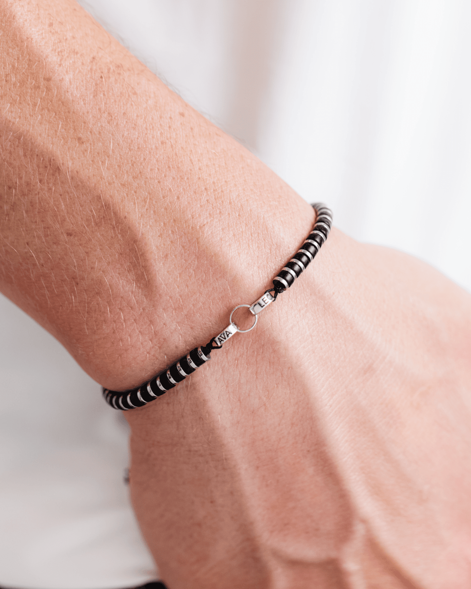 Men's Black Onyx Disc Bead & Forever Links Bracelet - 14K White Gold Bracelets magal-dev 