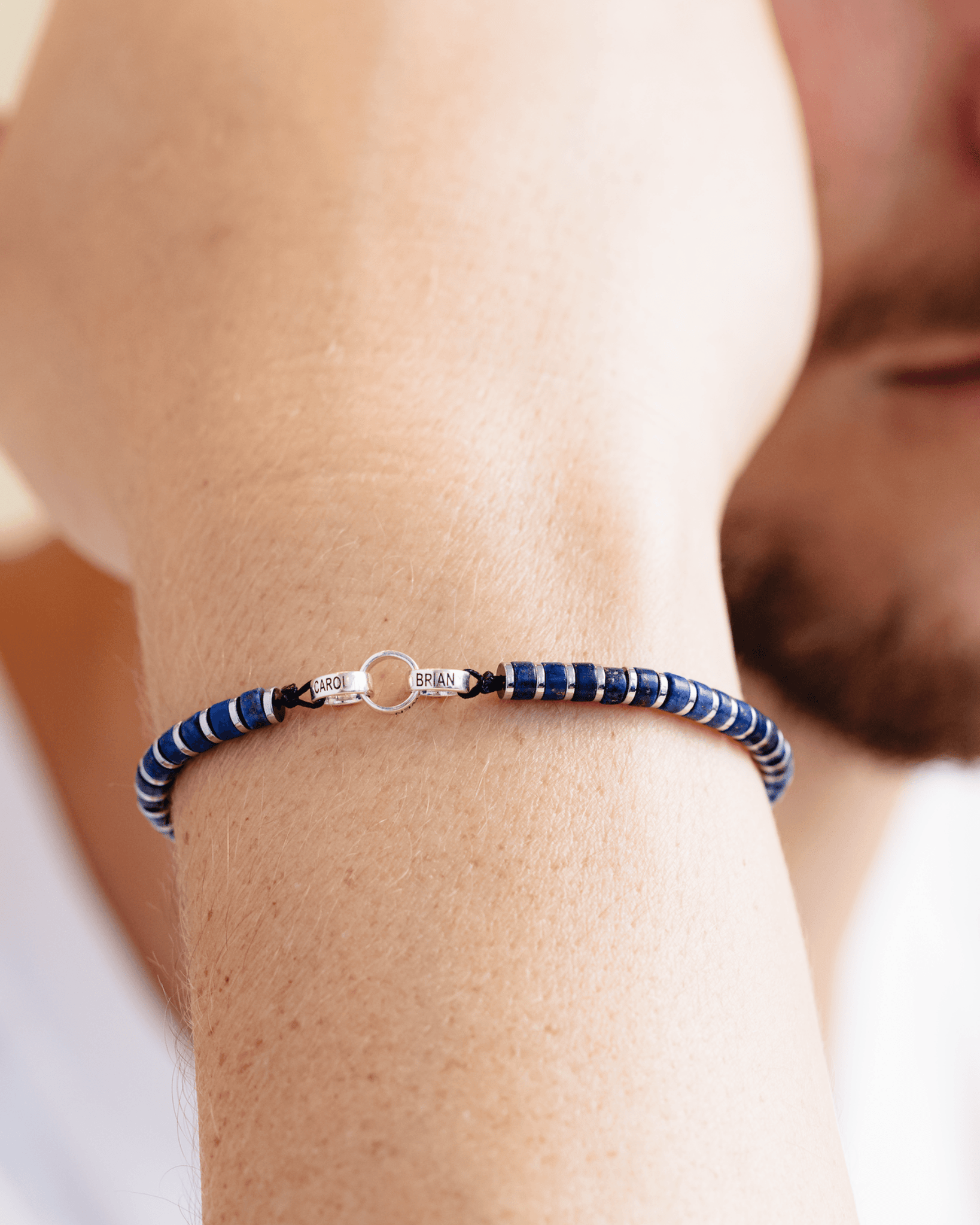 Men's Blue Lapis Disc Bead & Forever Links Bracelet - 14K White Gold Bracelets magal-dev 