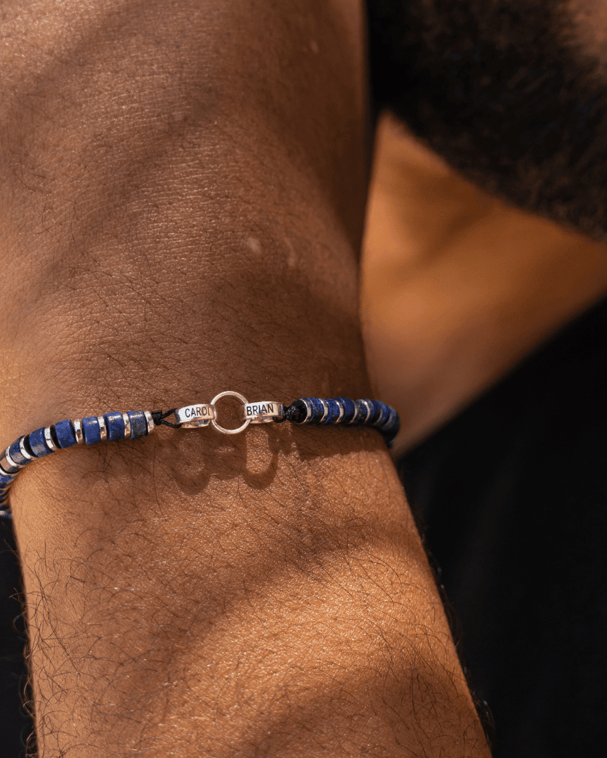 Men's Blue Lapis Disc Bead & Forever Links Bracelet - 925 Sterling Silver Bracelets magal-dev 