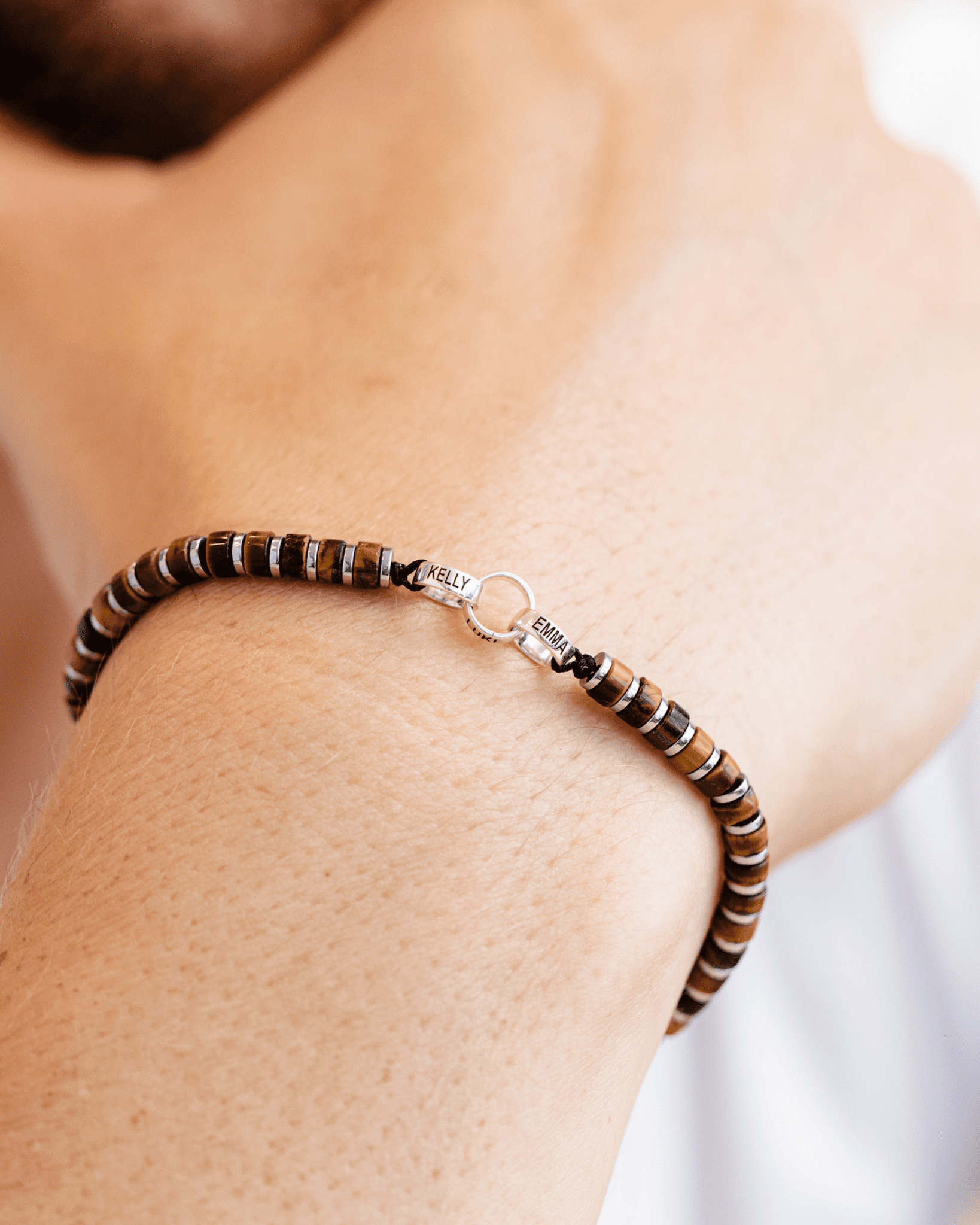 Men's Brown Tiger Eye Disc Bead & Forever Links Bracelet - 925 Sterling Silver Bracelets magal-dev 