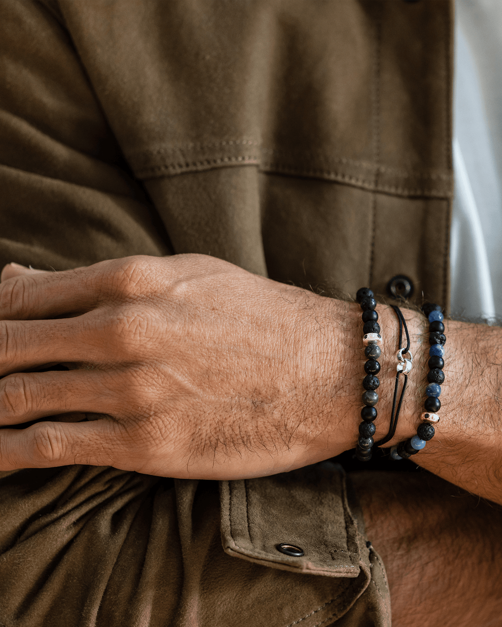 Men's Green Malachite & Matte Onyx Bead Bracelet - 14K Rose Gold Bracelets magal-dev 