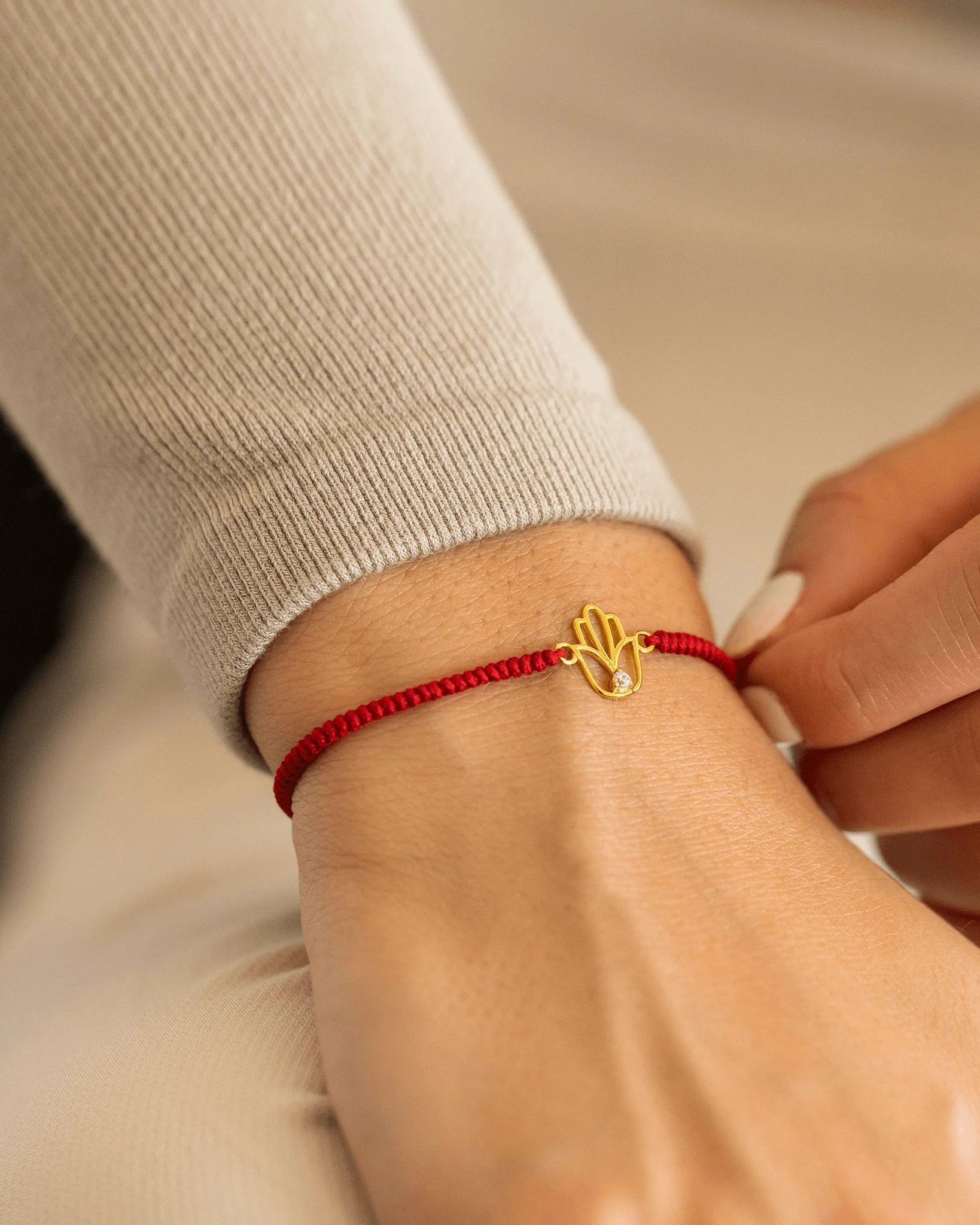 Outlined Hamsa [RED] - 14K Rose Gold Bracelets magal-dev 