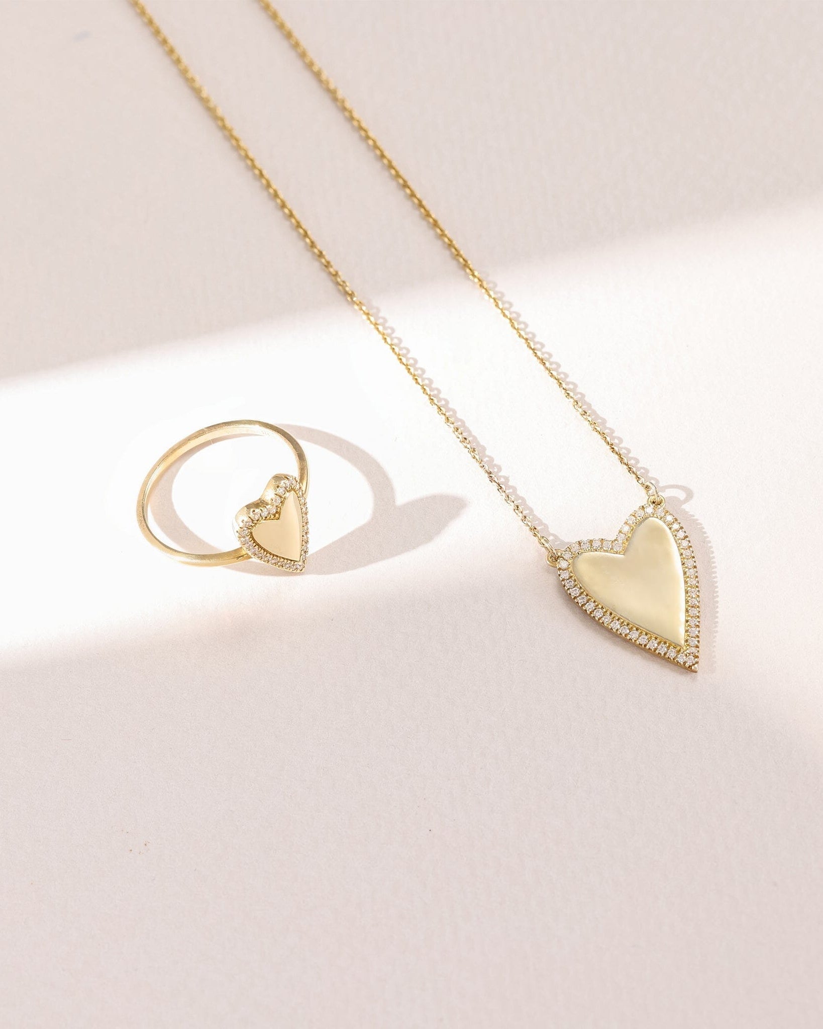 Outlined Heart Diamond Necklace - 14K Yellow Gold Necklaces magal-dev 