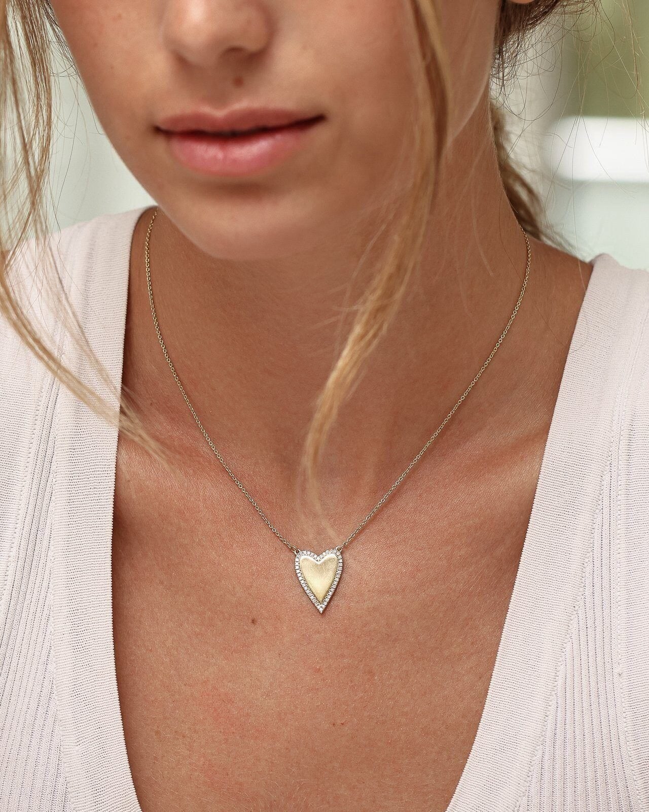 Outlined Heart Diamond Necklace - 14K Yellow Gold Necklaces magal-dev 