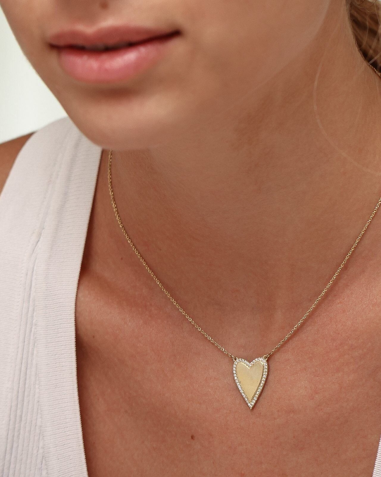 Outlined Heart Diamond Necklace - 14K Yellow Gold Necklaces magal-dev 