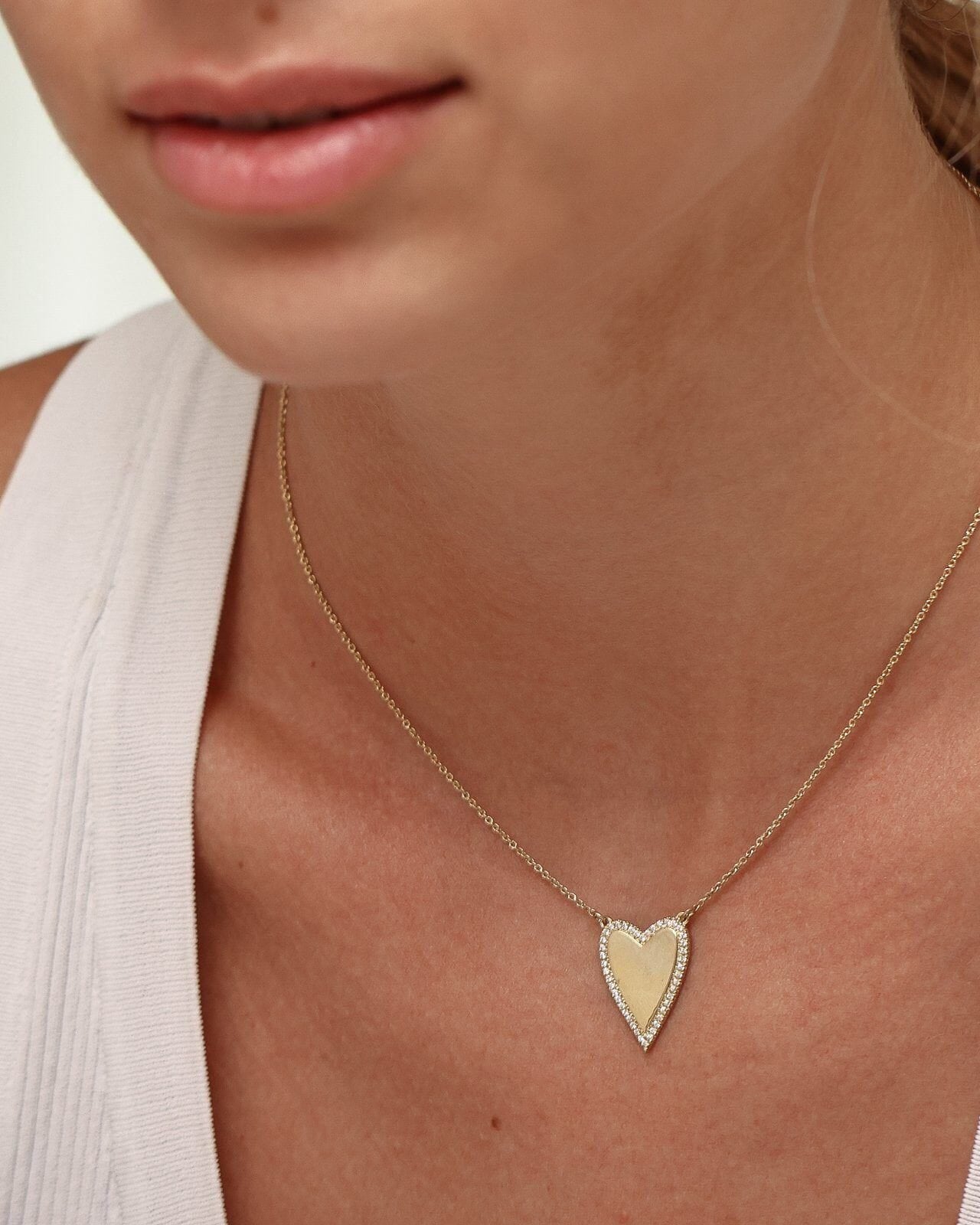 Outlined Heart Diamond Necklace - 18K Gold Vermeil Necklaces magal-dev 